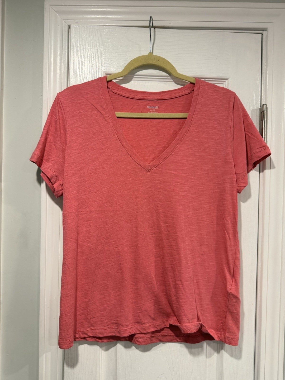 NWOT Madewell Size M Pink V Neck Short Sleeve Lightweight Slub Cotton Top