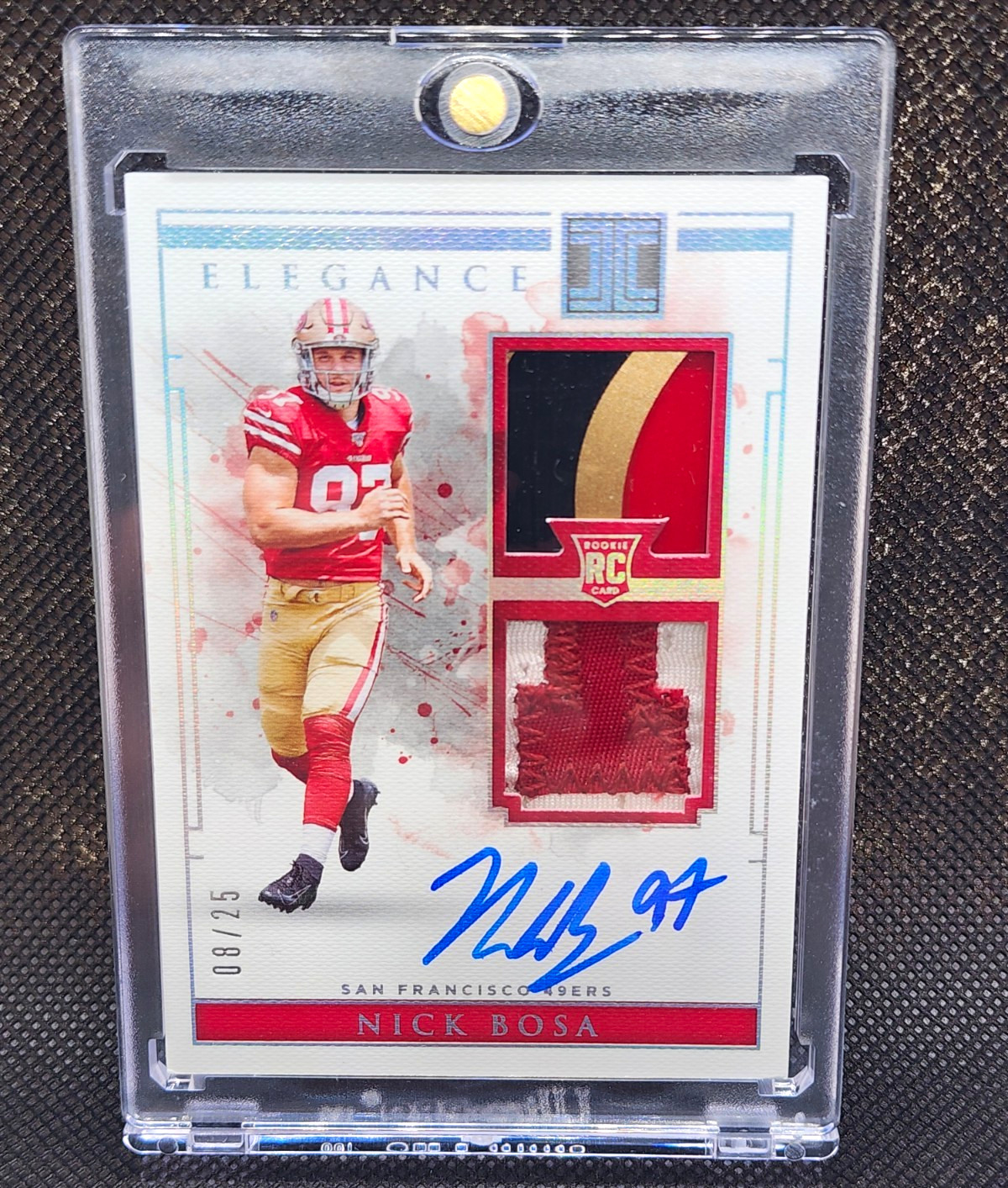 2019 Panini Impeccable Elegance Rookie Auto Mem Nick Bosa /25 #118 49ers