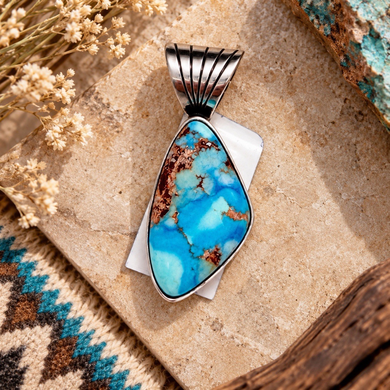 Sharon McCarthy Navajo Golden Hills Turquoise Sterling Silver Pendant NWT