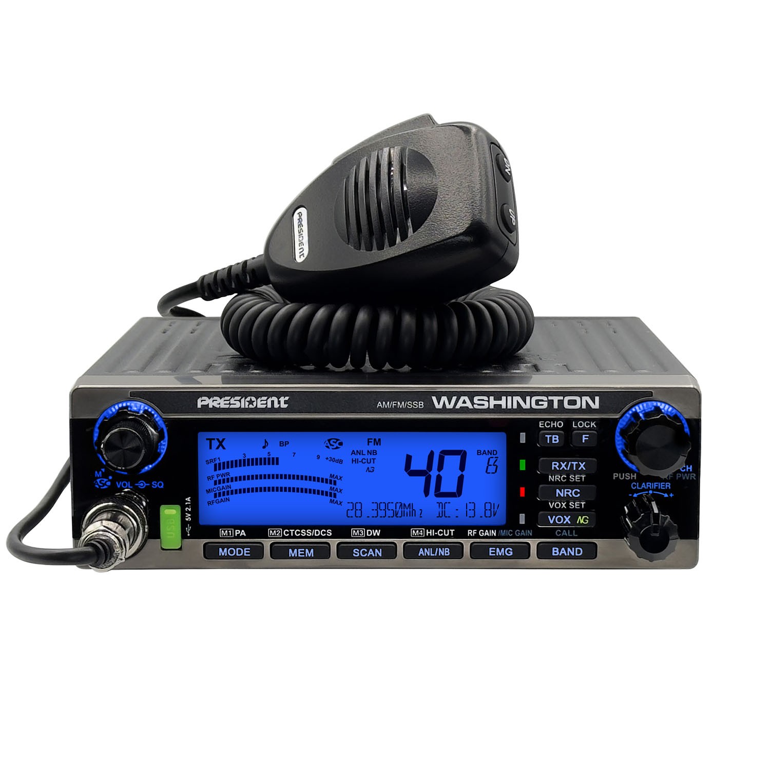 President Washington 12/24V AM FM SSB CB Radio NOAA Weather Multi-Norm ASC USB