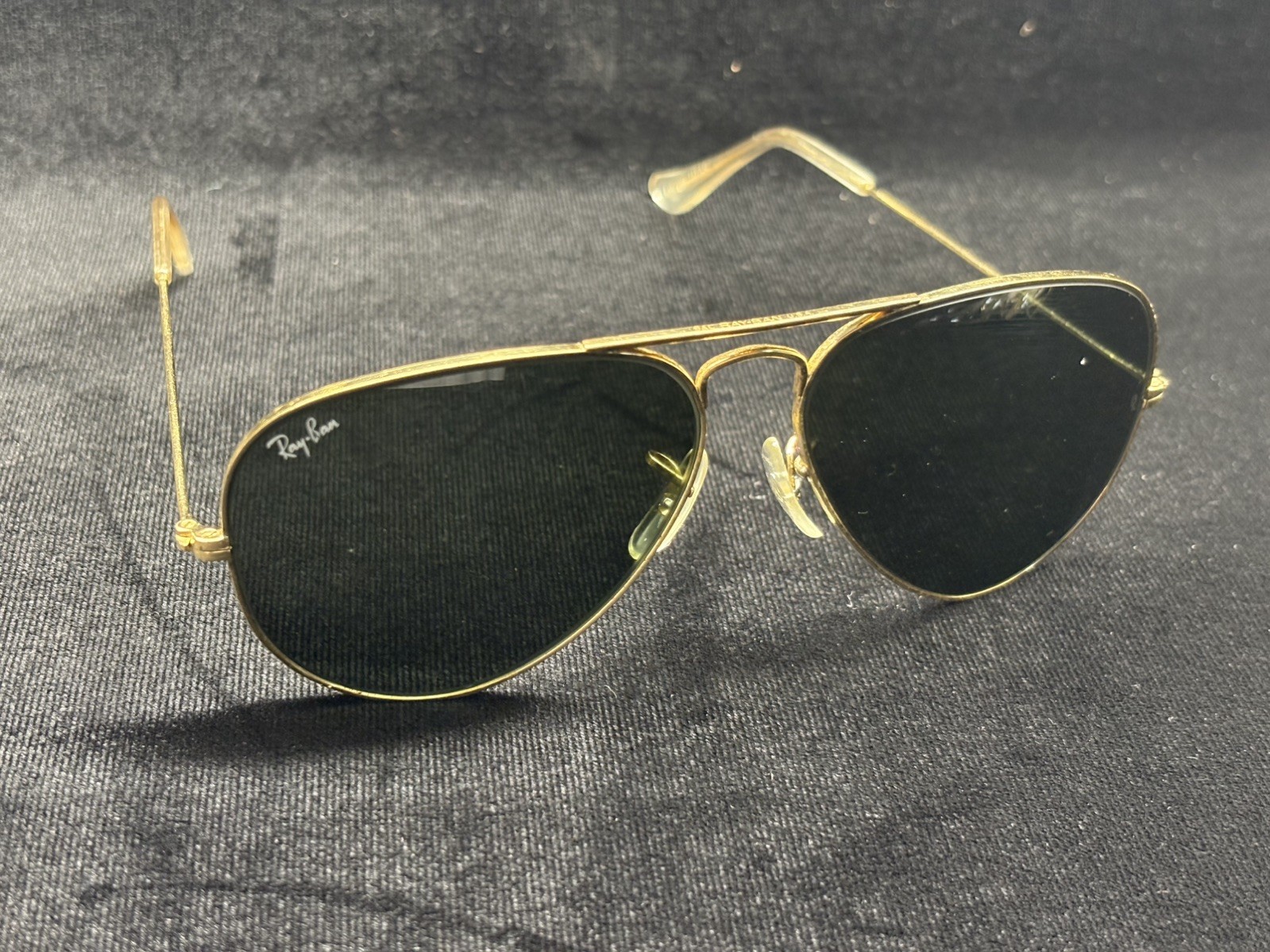1980\'s 58-14MM VINTAGE B&L RAY-BAN USA RB3 UV TRU-GREEN GLASS AVIATOR SUNGLASSES