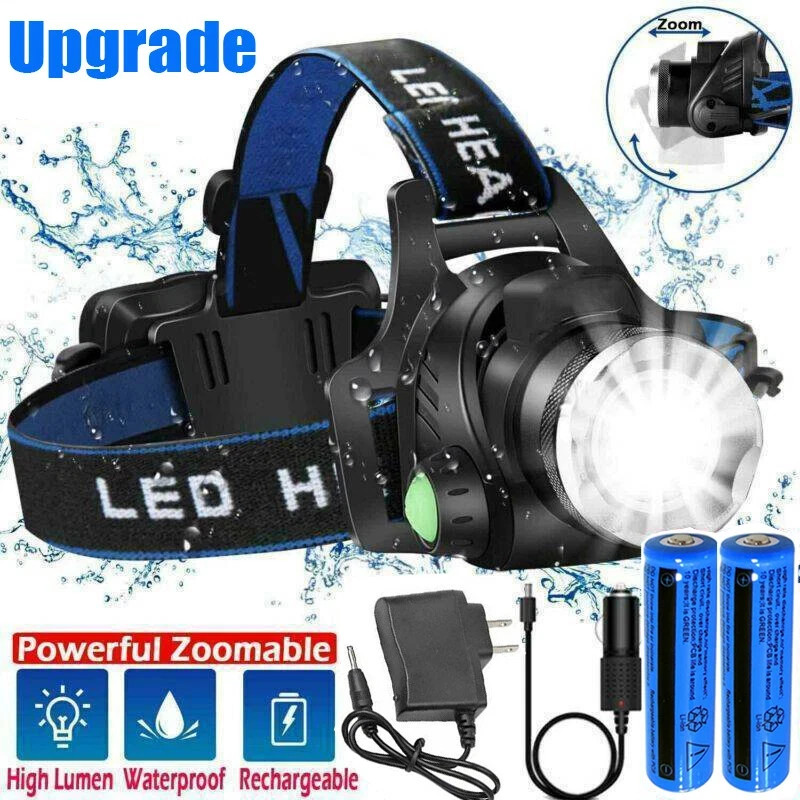 9900000LM Super Bright LED Headlamp Rechargeable Headlight Flashlight Head Torch