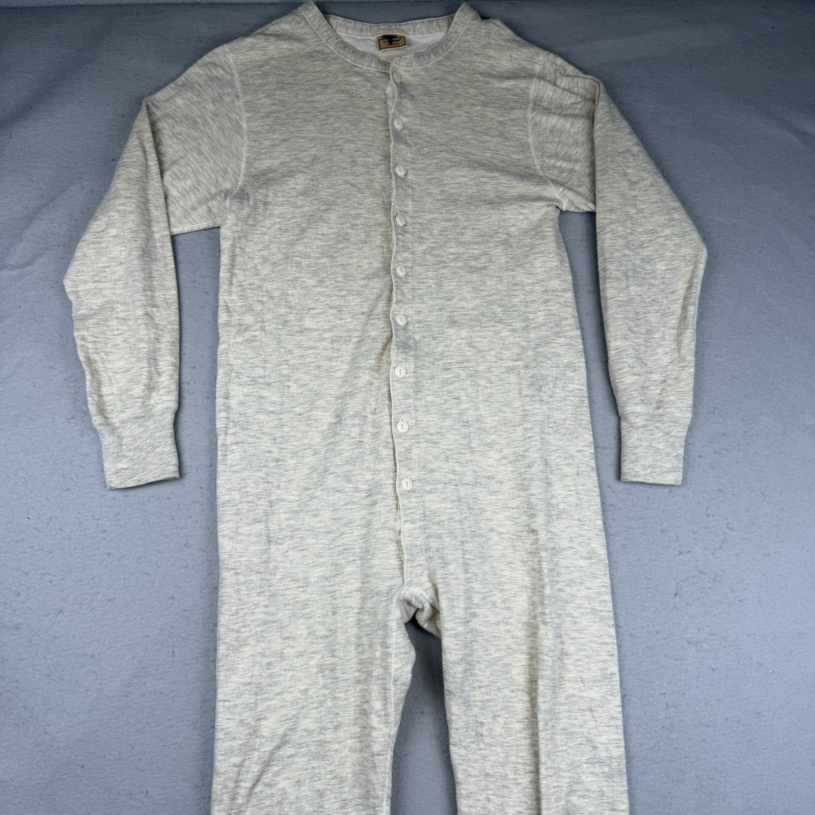 Vtg LL Bean Union Suit Mens L Cream Two Layer Thermal Wool Long John Underwear