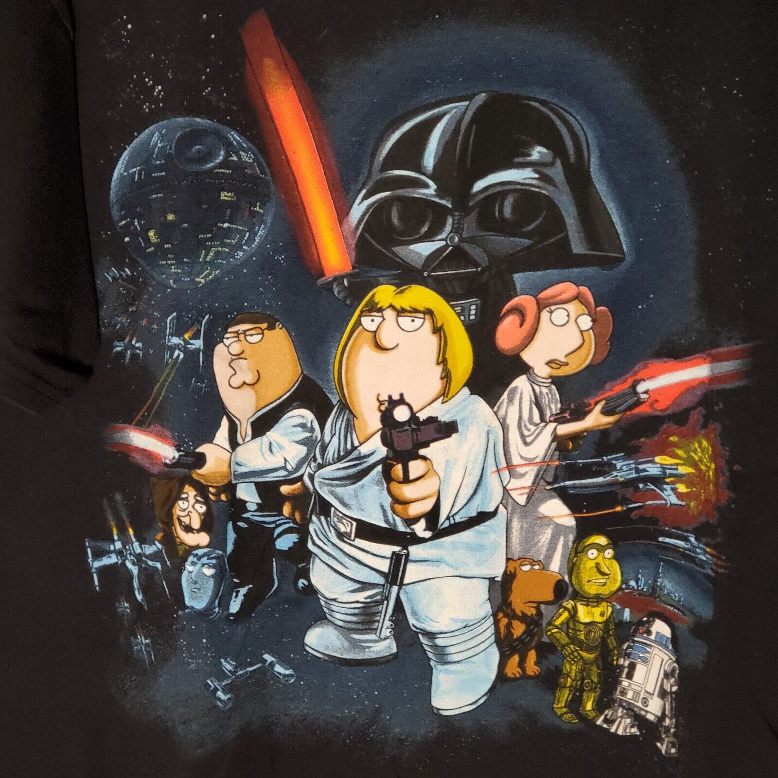 VINTAGE Family Guy star wars T-shirt Black unisex Cotton tee All sizes YI281