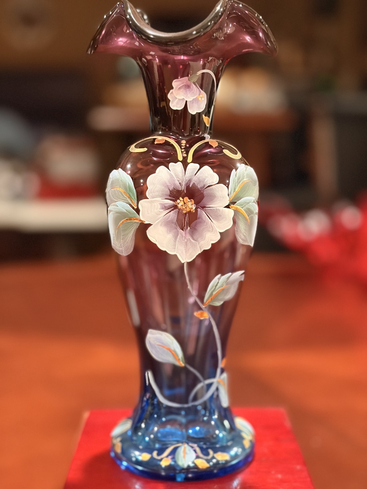 Fenton 1996 Mulberry Glass 50th Anniversary Bill Fenton Leadership Vase #917 HP Fenton 1996 Mulberry Glass 50th Anniversary Bill Fenton Leadership Vase #917 HP