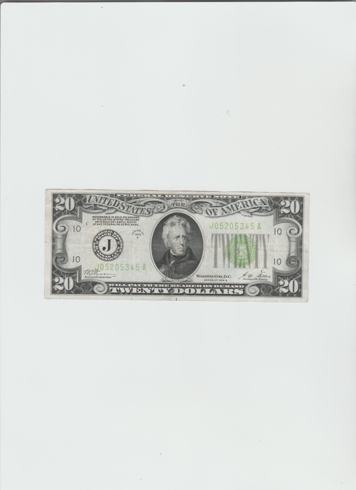 1928 B $20.00 Dollars Gold On Demand Light green Seal 1928 B $20.00 Dollars Gold On Demand Light green Seal