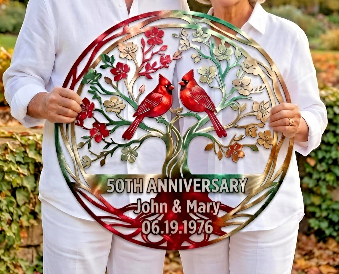 Personalized 50th Golden Anniversary Metal Sign Cardinal Wall Art Gift Personalized 50th Golden Anniversary Metal Sign Cardinal Wall Art Gift