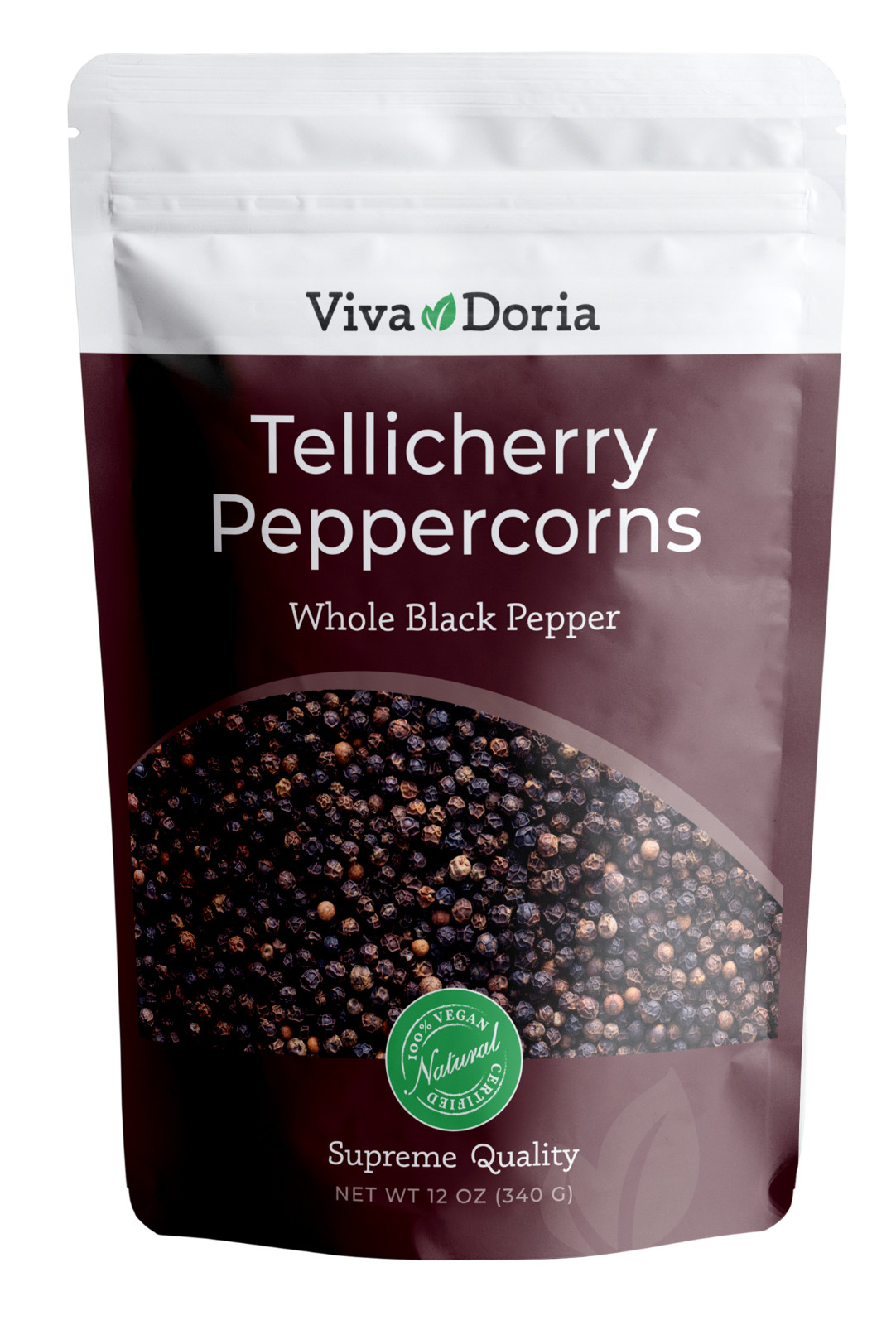 Viva Doria Tellicherry Peppercorn (Whole Black Pepper) for Grinder Refill, 12 oz Viva Doria Tellicherry Peppercorn (Whole Black Pepper) for Grinder Refill, 12 oz