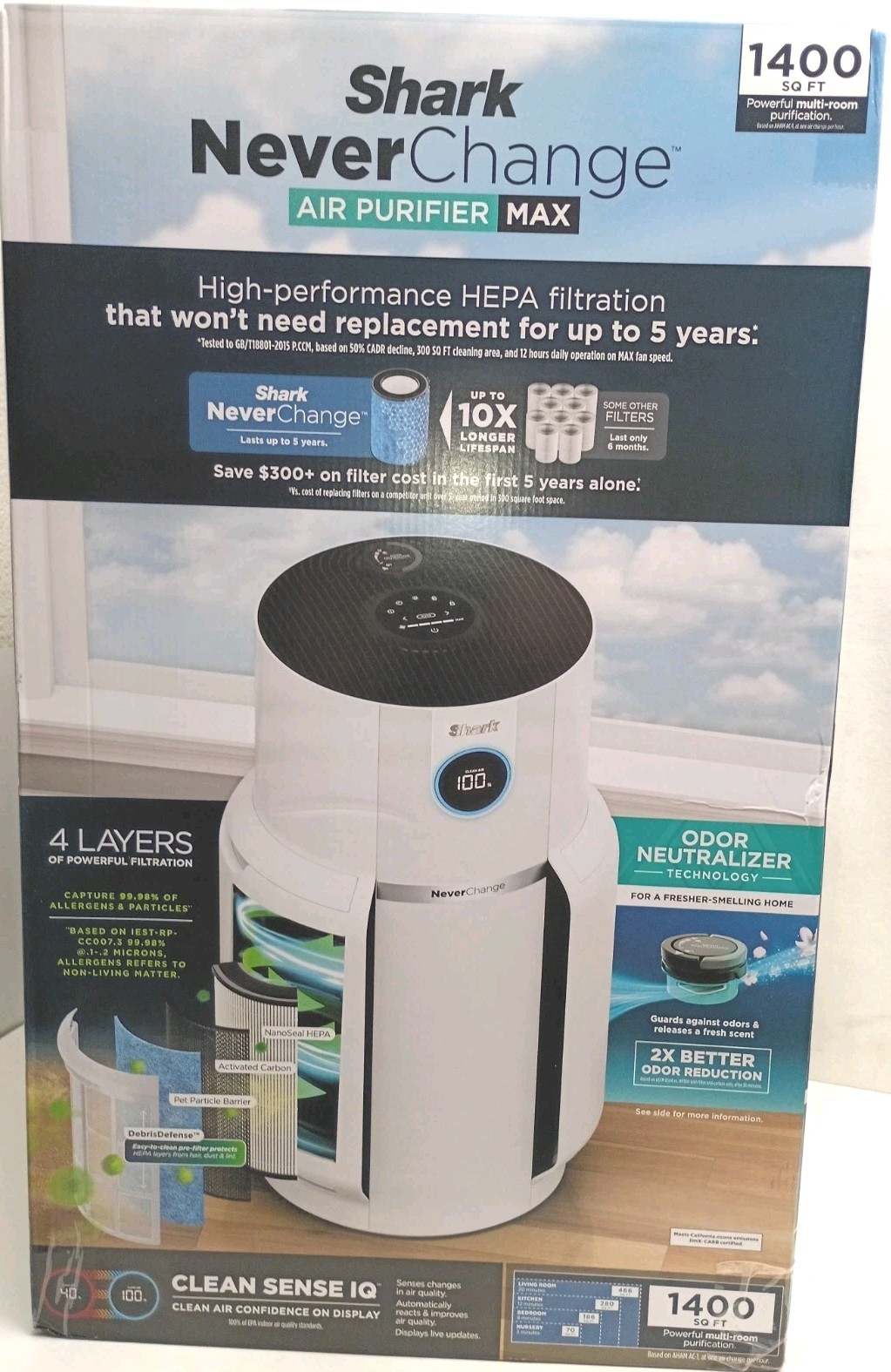 Factory Sealed Shark NeverChange MAX HP302 HEPA Air Purifier 1400 Sq Ft New