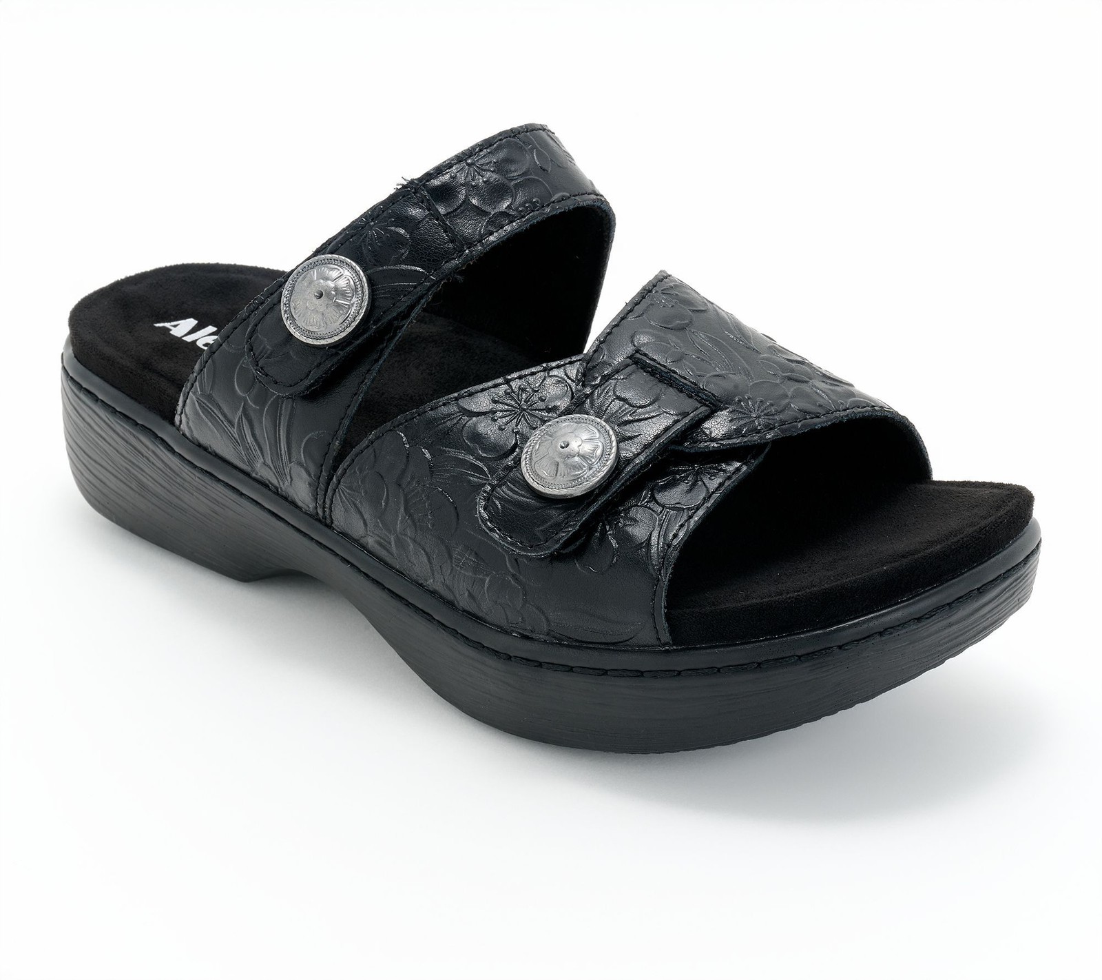 Alegria Women\'s Sz 7 Leather Adjustable Slide Sandals Black A689779