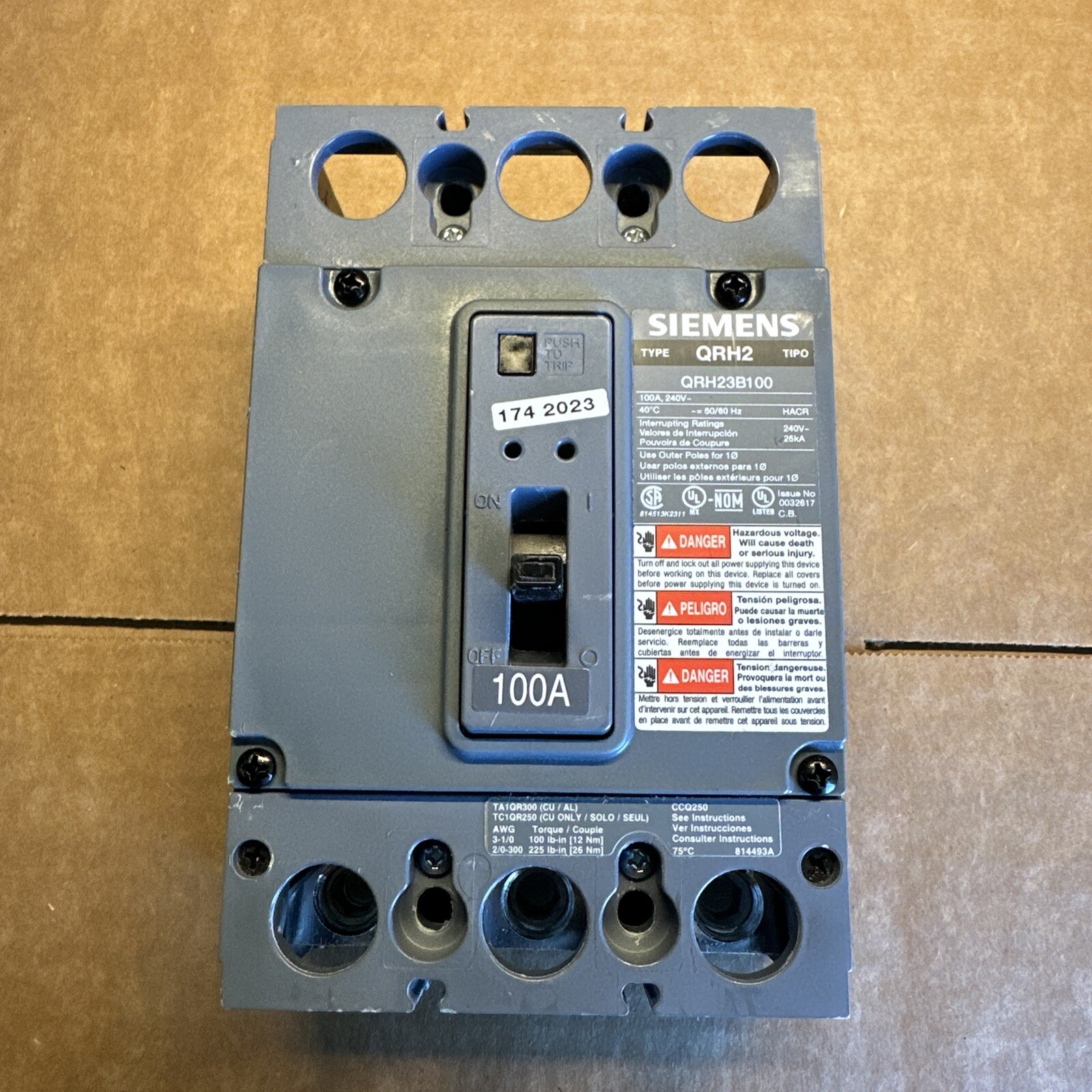 Siemens QRH23B100 3 Pole 100A Circuit Breaker QRH2 240V New Surplus
