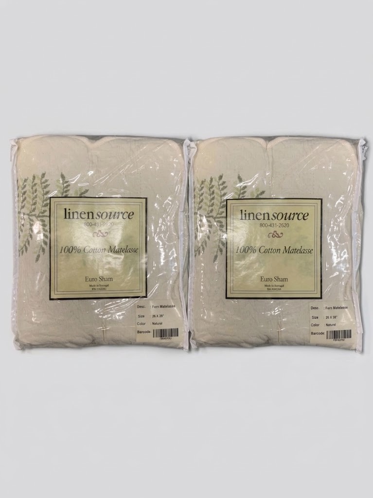 Pair (2) New Linen Source 100% Cotton Matelasse Euro Shams Fern Embroidery 26x26 Pair (2) New Linen Source 100% Cotton Matelasse Euro Shams Fern Embroidery 26x26