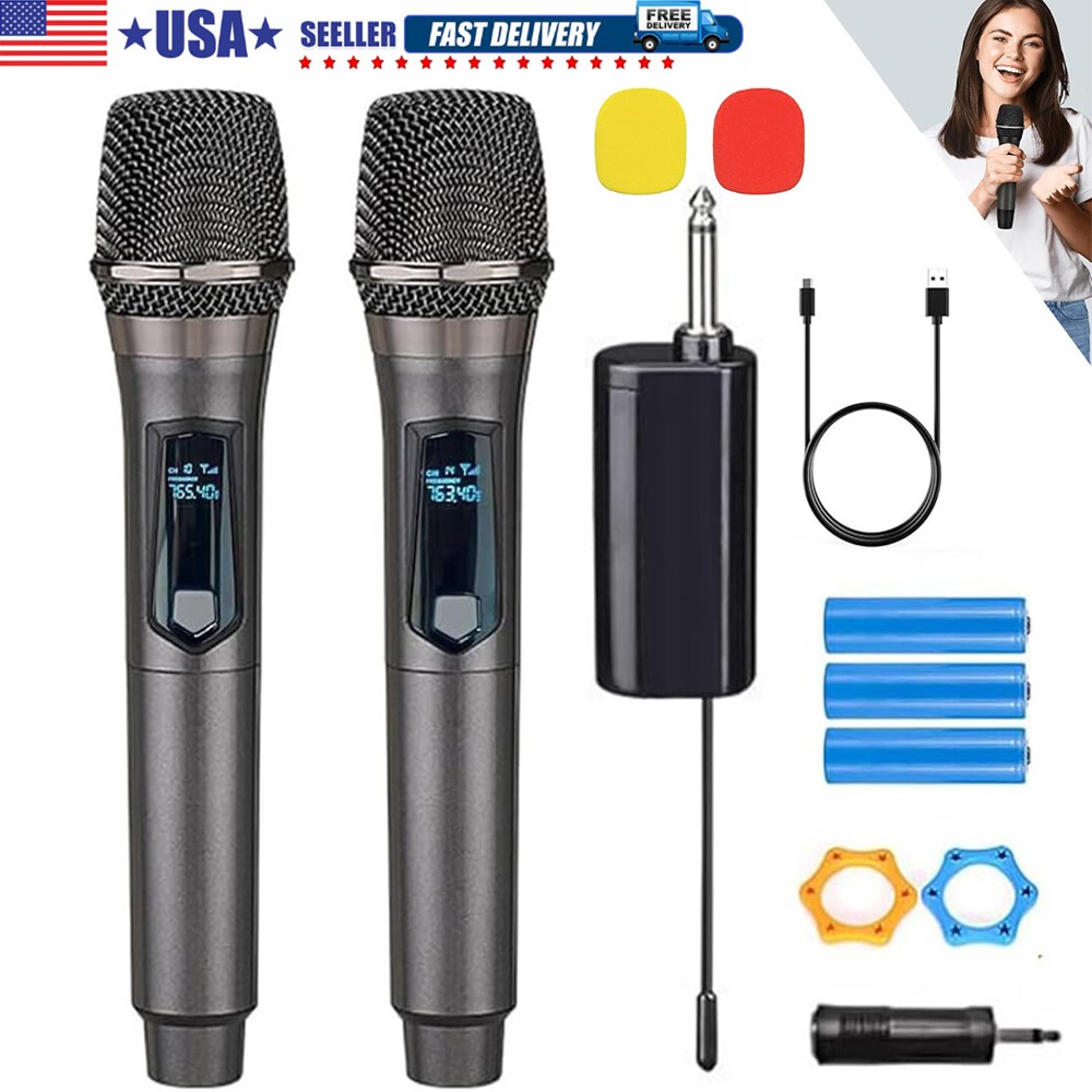 2PCS Wireless VHF Professional Microphone Handheld Mic System Karaoke w/Receiver