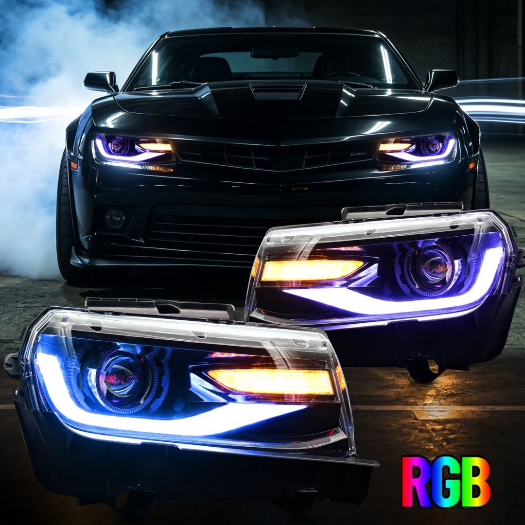 VLAND LED RGB Dual Beam Projector Headlights for 2014-2015 Chevy Camaro 5th Gen