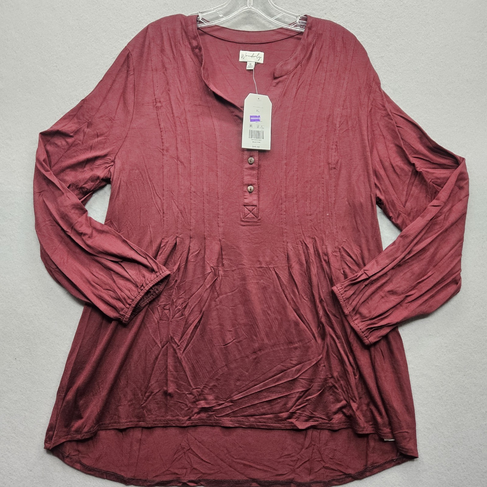Wonderly Women\'s XL Maroon Long Sleeve Blouse Top NWT Wonderly Women\'s XL Maroon Long Sleeve Blouse Top NWT