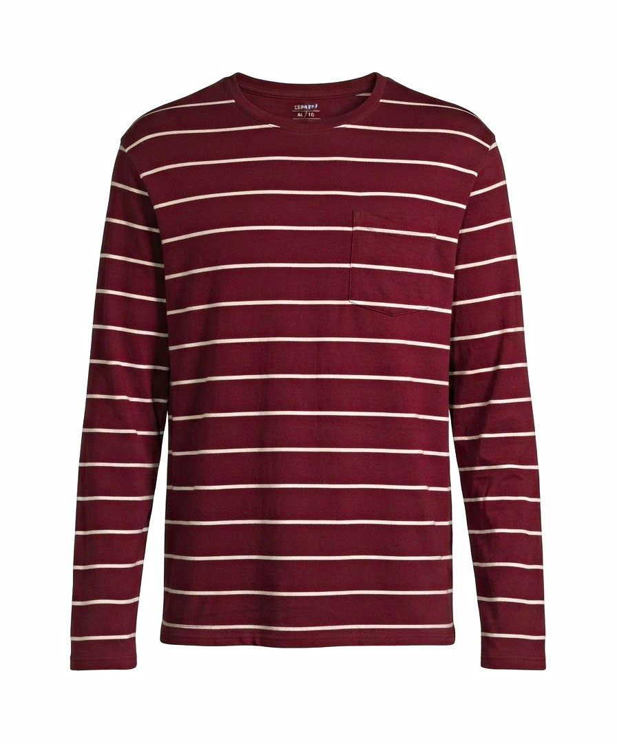 Old Navy Men\'s XL Regular Burgundy/White Striped Cotton Knit Pocket Tee