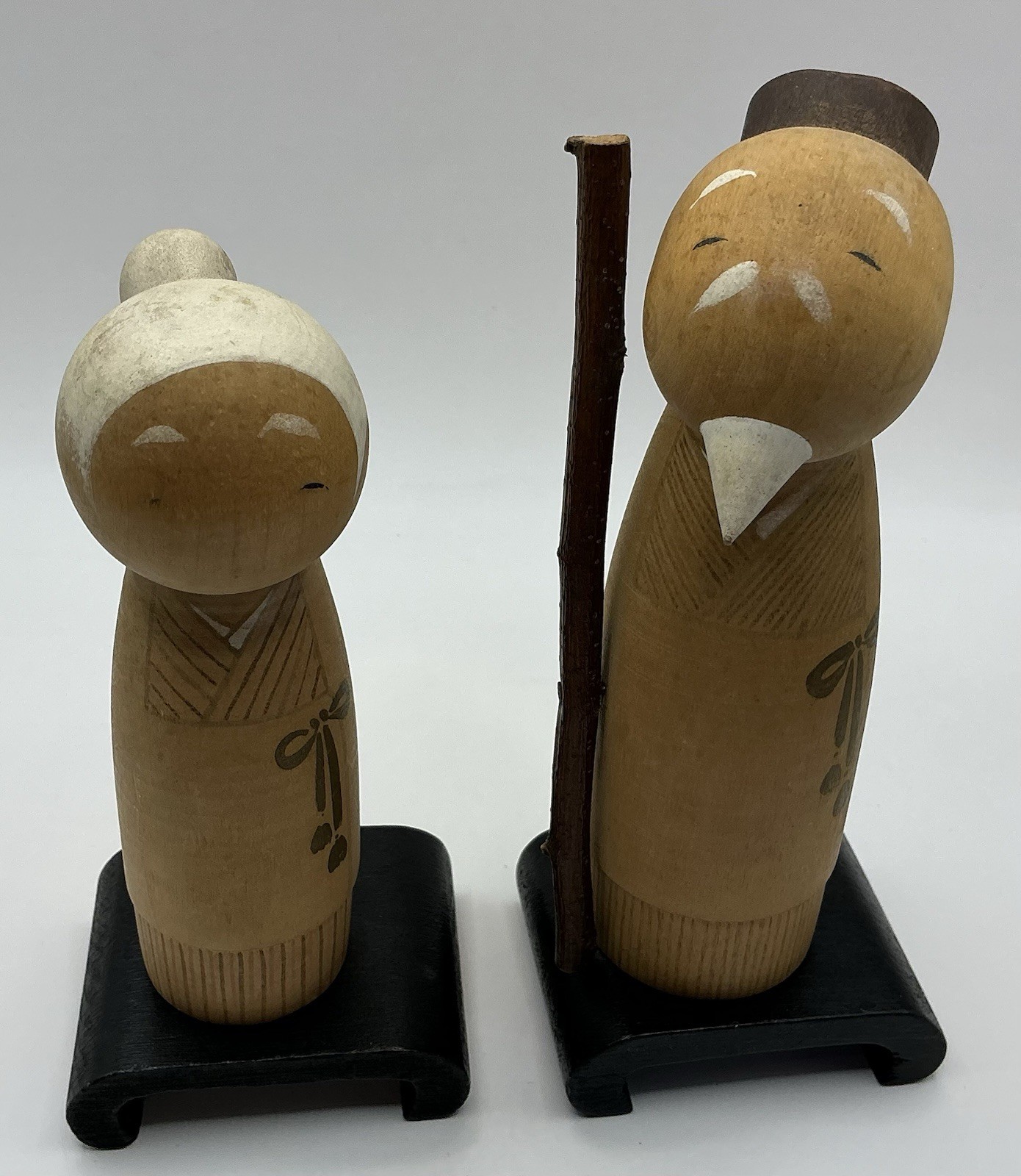 Kokeshi Dolls Japanese Couple Grandmother & Grandfather Set Traditional VTG 50s