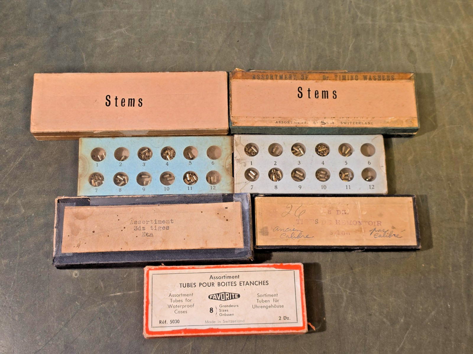 Vintage Watchmaker Parts Lot Bergeon 4012 Stems Tubes ETA AS FHF Bulova