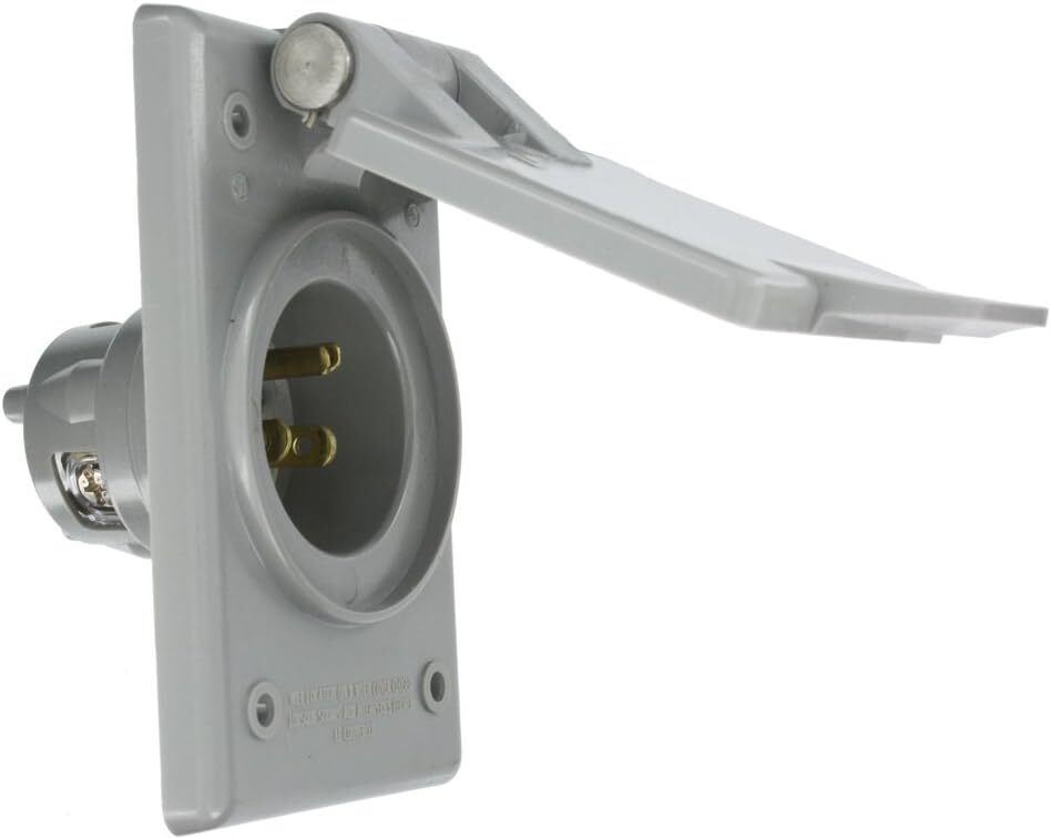 Leviton 5278-CWP Straight Blade Flanged Male Power Inlet Receptacle, 15 A, 12...