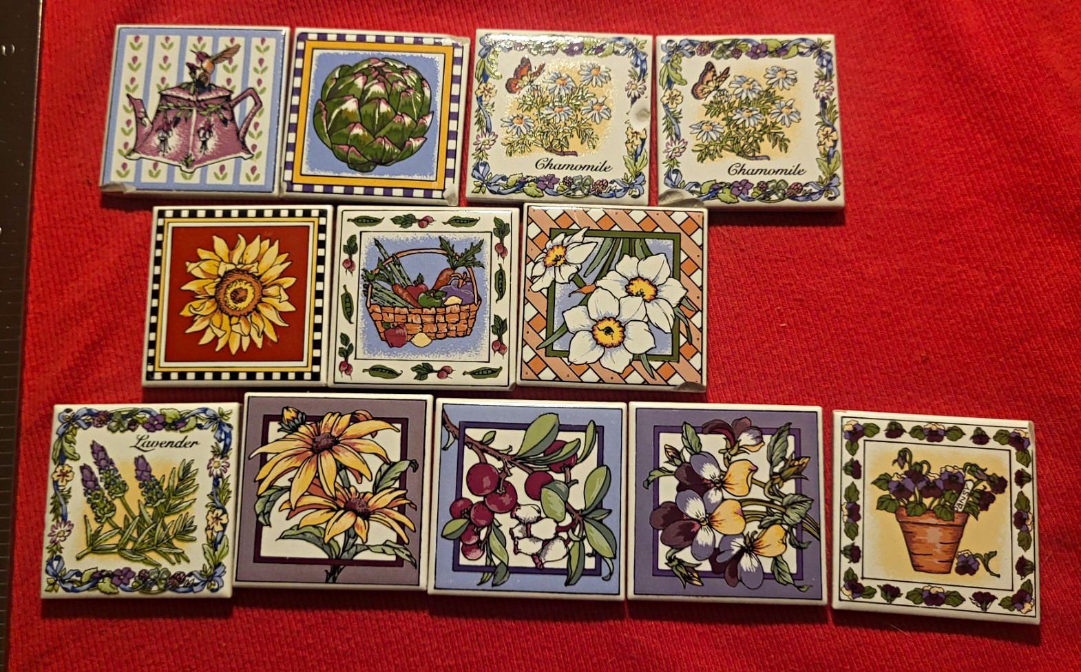 12 Small Floral Garden Ceramic Tiles Made in Japan Some Chipped