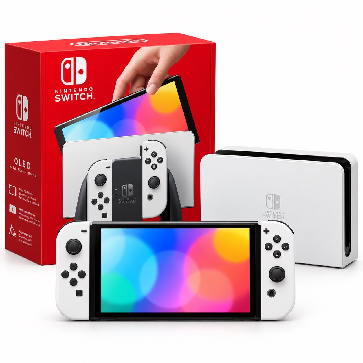 Nintendo Switch OLED 64GB White Console + purple & green joycons 