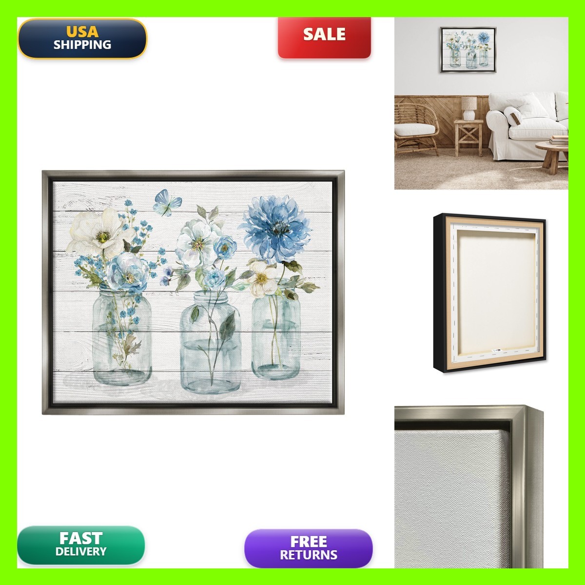 Stupell Industries Country Jar Bouquets Floral 24 X 30 Inch Canvas In Floater Stupell Industries Country Jar Bouquets Floral 24 X 30 Inch Canvas In Floater