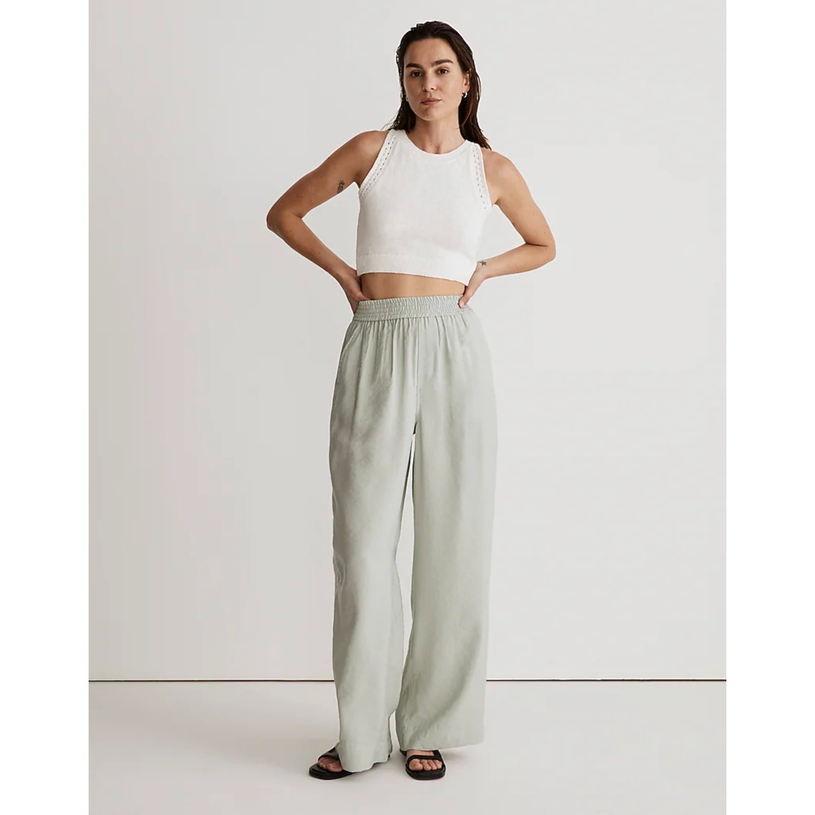 MADEWELL The Carley Wide-Leg Pant in Softdrape Sage Green Sz M NWT {3C2}