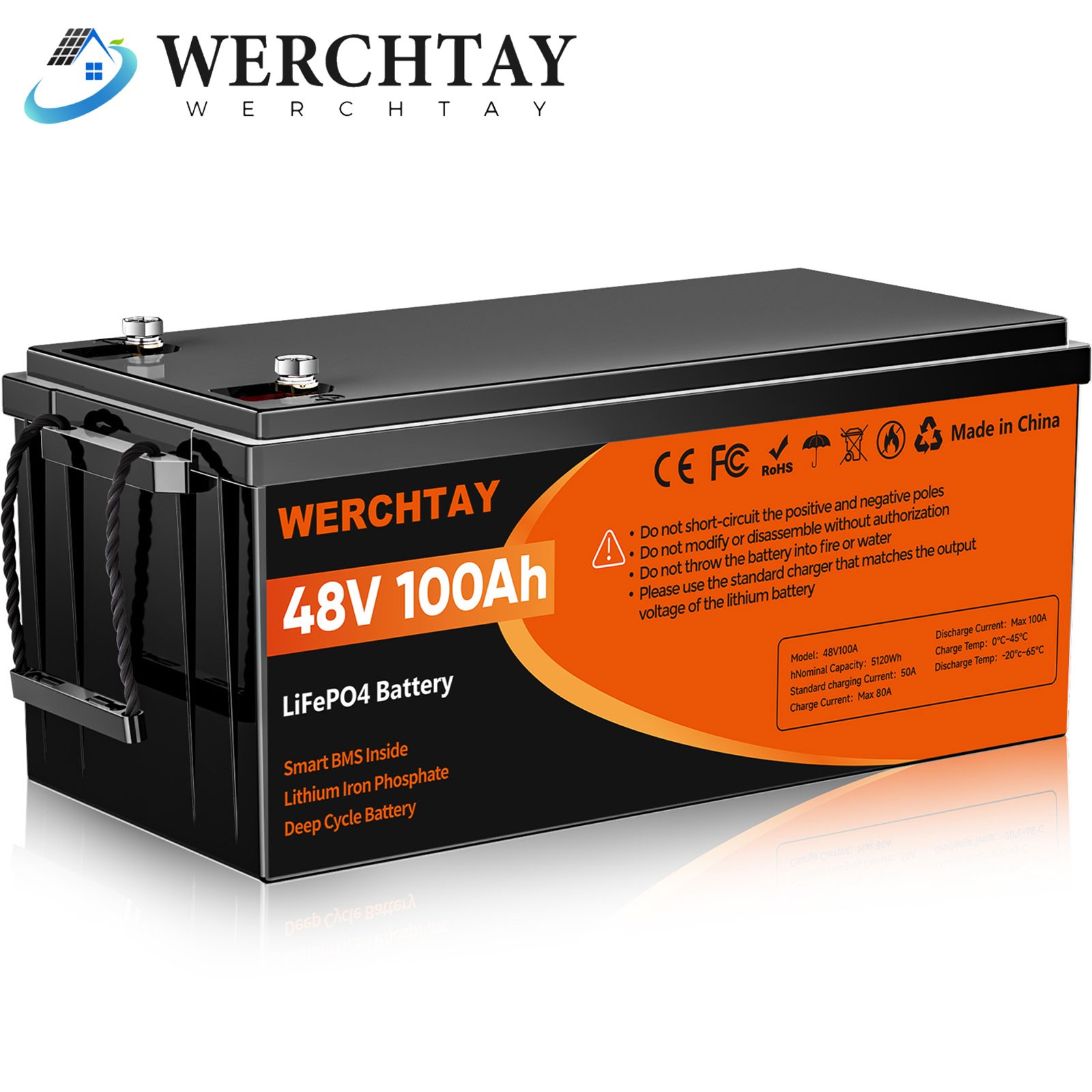 48V 100Ah LiFePO4 Lithium Battery 25000+ Deep Cycles BMS For RV Sloar Golf Carts