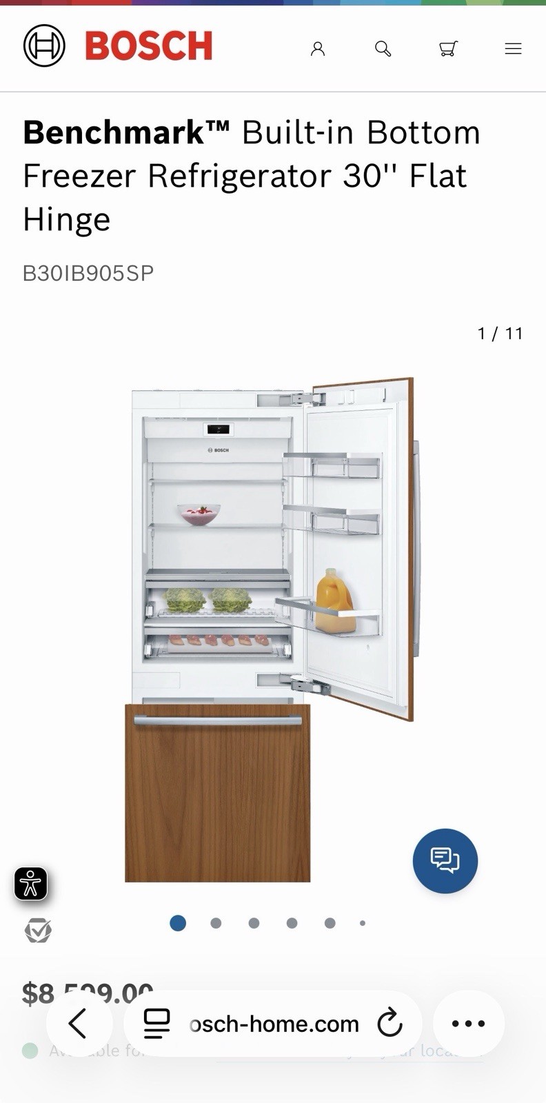 ‘Open Box’ New BOSCH BENCHMARK 30” BUILT-IN PANEL READY FRIDGE B30IB905SP ‘Open Box’ New BOSCH BENCHMARK 30” BUILT-IN PANEL READY FRIDGE B30IB905SP