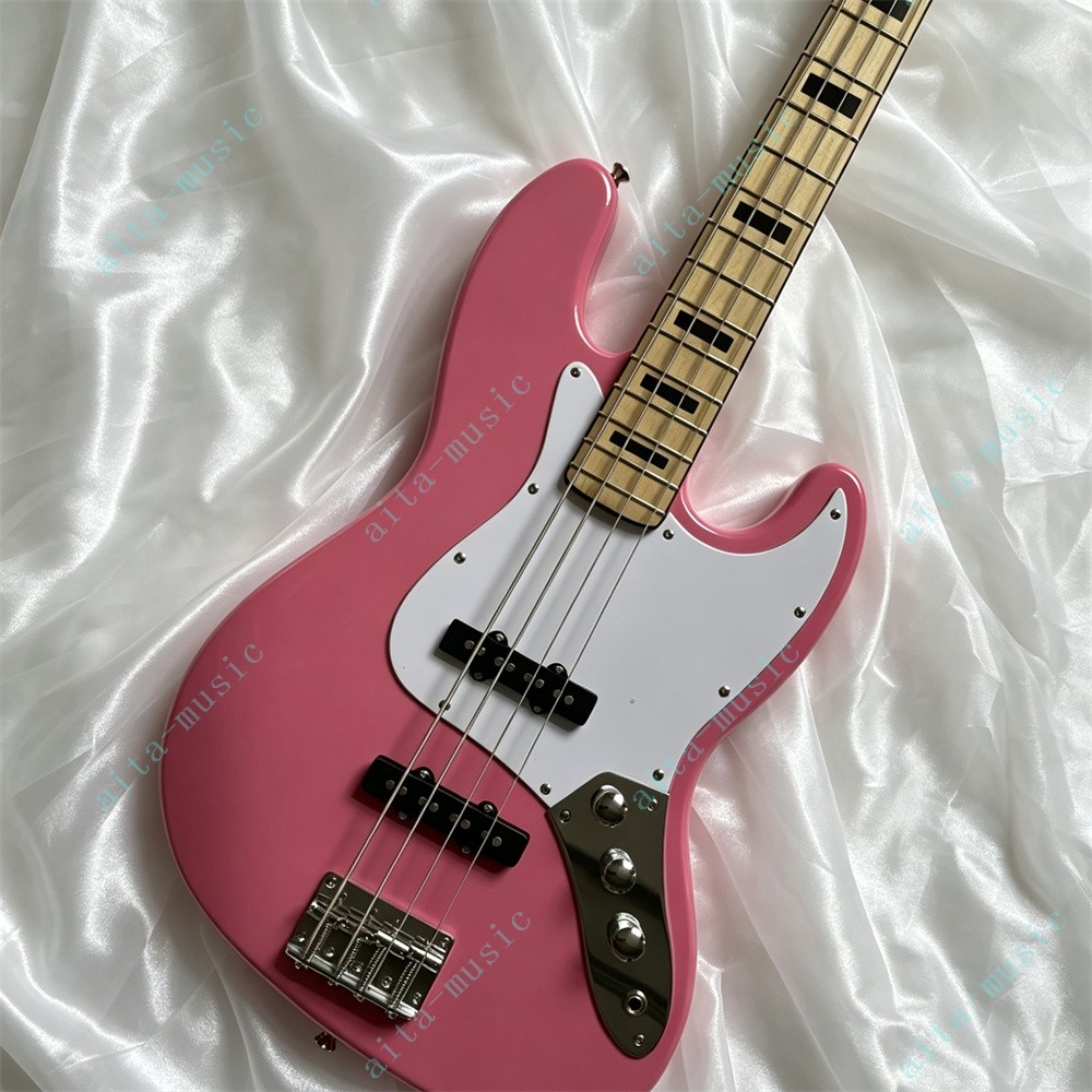 Solid Electric Bass Guitar 4-String JB Stainless Fret Maple Fretboard&Neck Pink