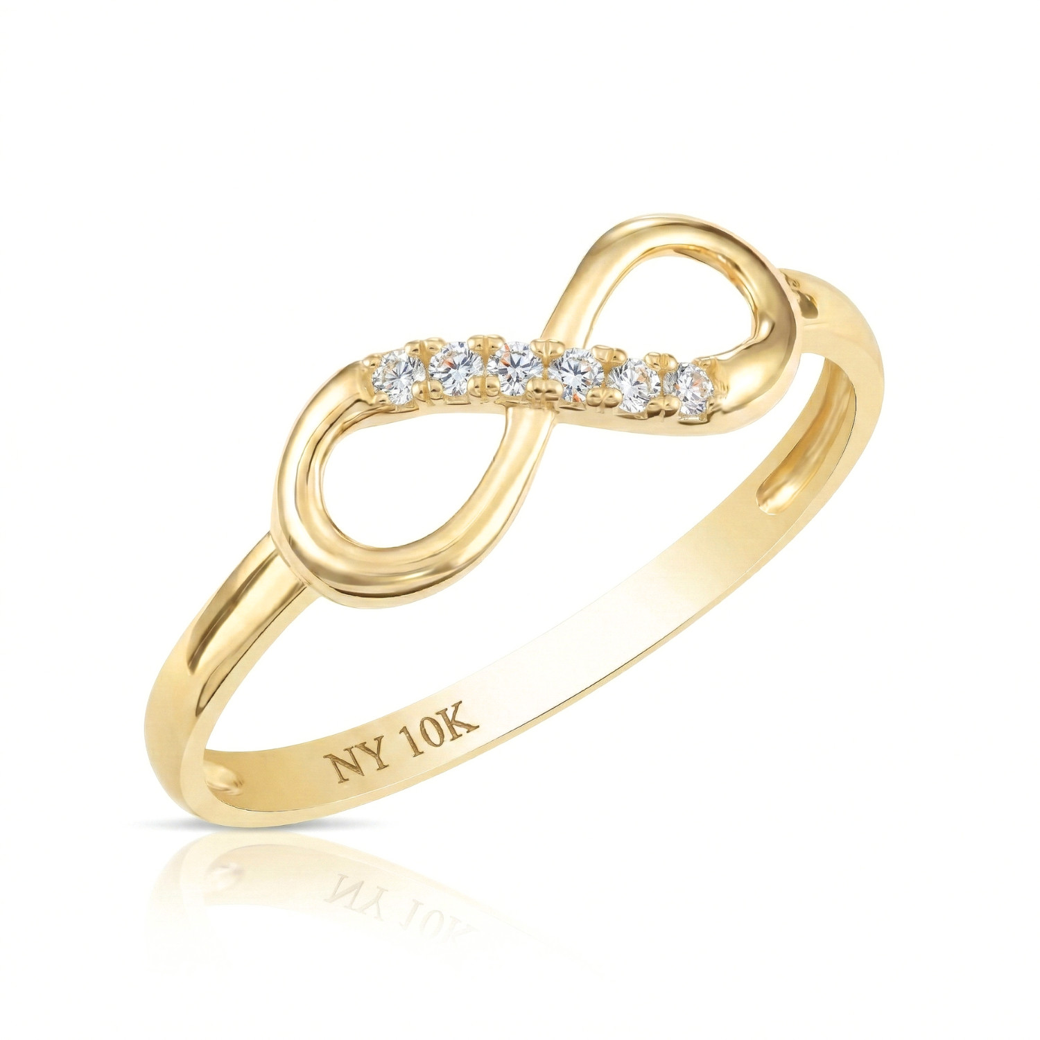 10K Real Solid Yellow Gold Forever Infinity CZ Ring Dainty Minimal Band Ring