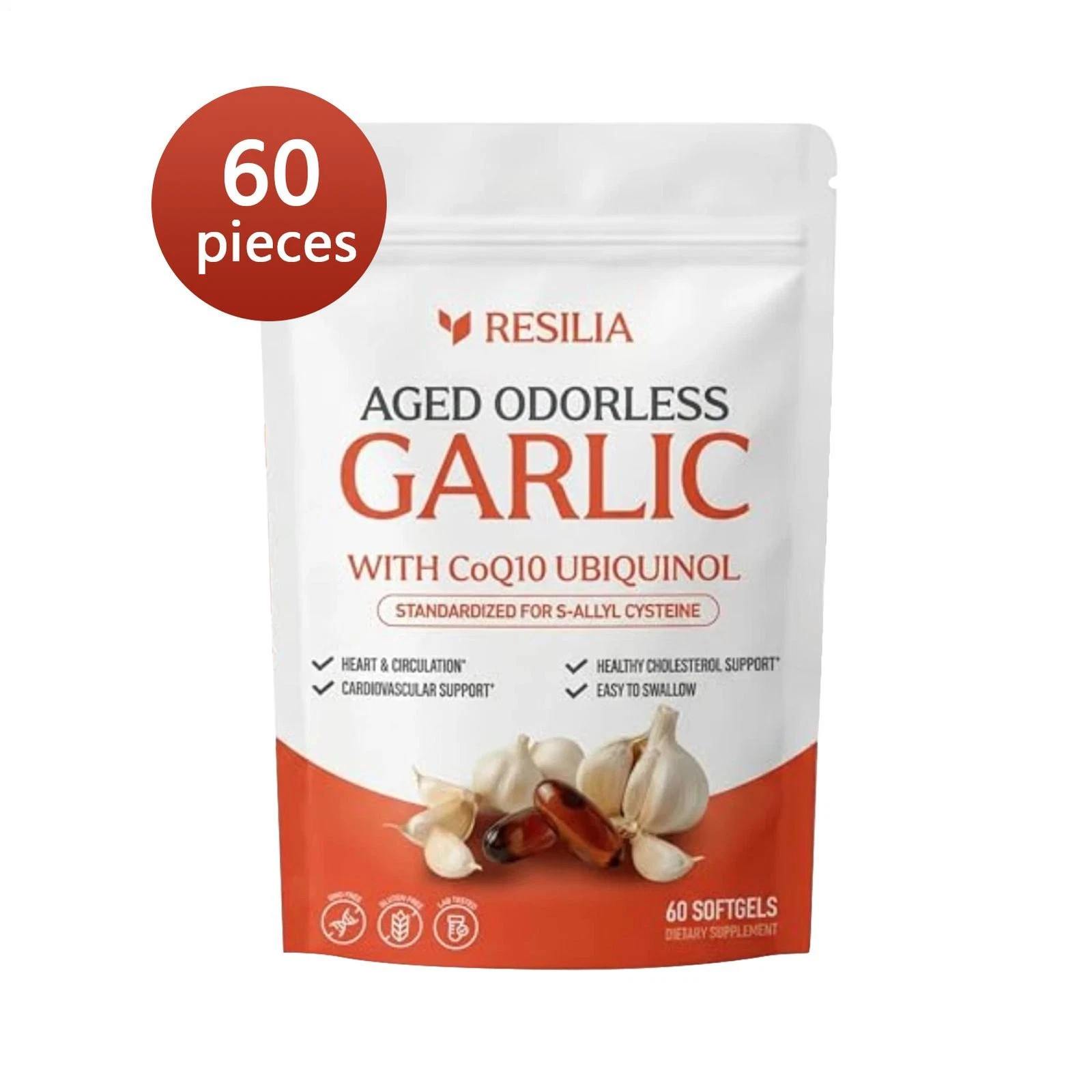 Resilia Garlic Extract 600mg Softgels (60 Count) – Odorless Aged Garlic Extragf