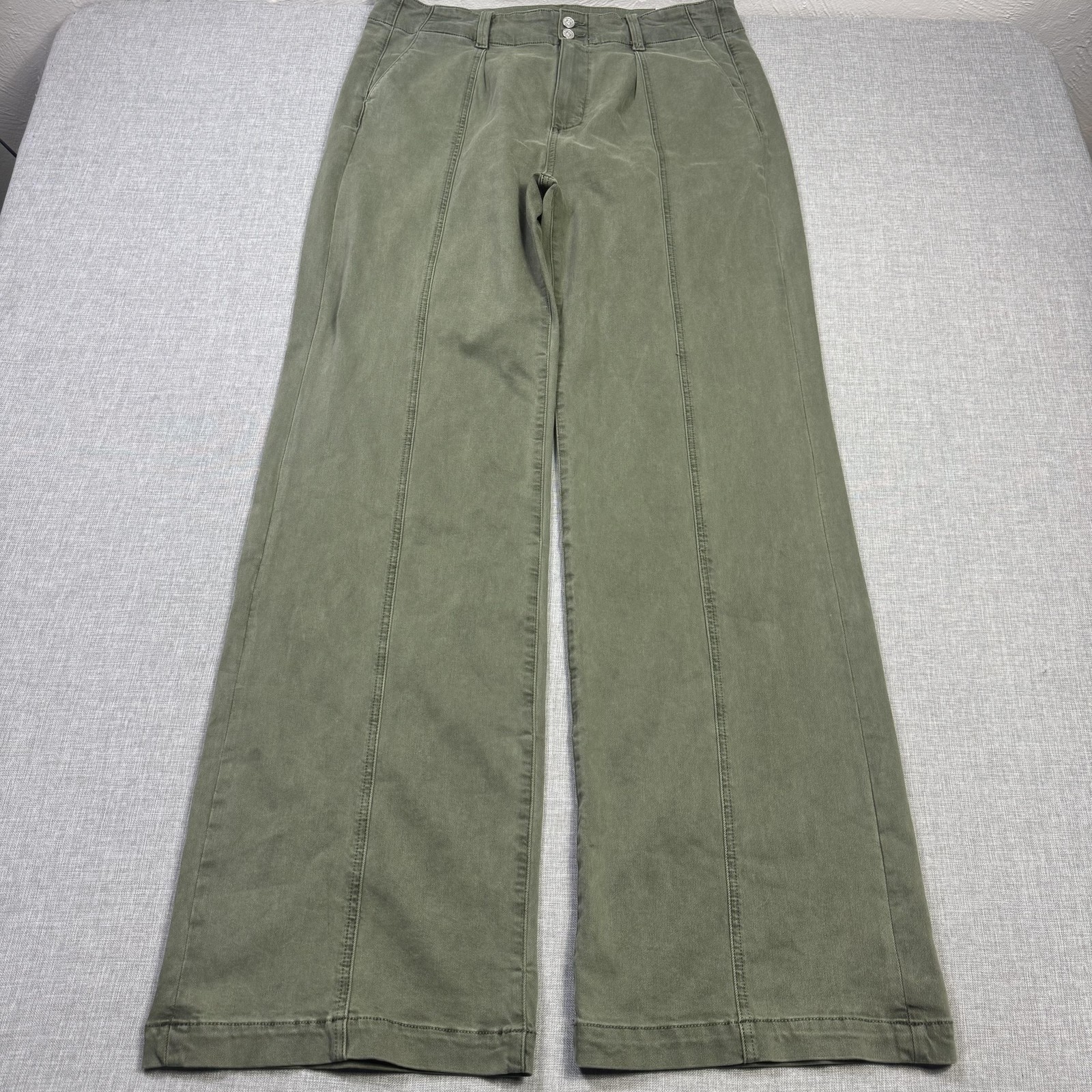 Paige Brooklyn High-Waisted Wide-Leg Pants Womens 32 Green Stretch
