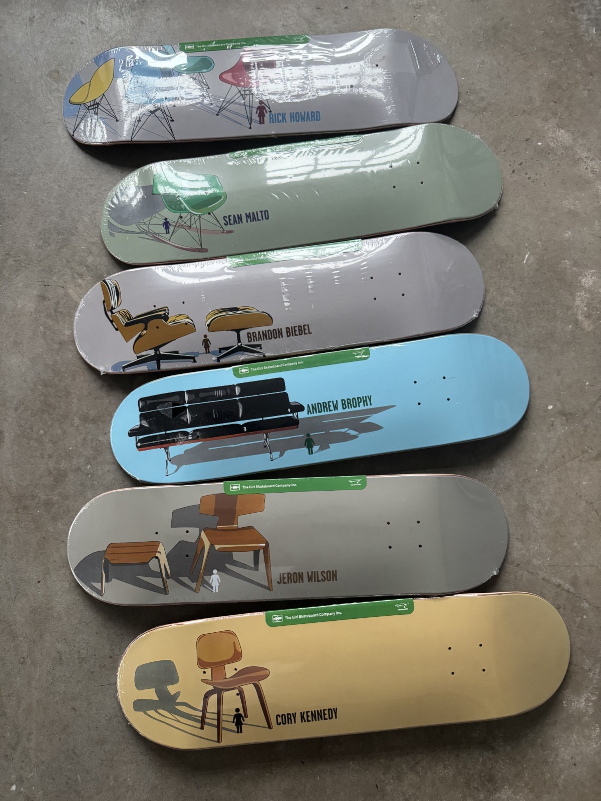 Girl Skateboards Eames Chairs Reissue Full Series (6) NOS Girl Skateboards Eames Chairs Reissue Full Series (6) NOS