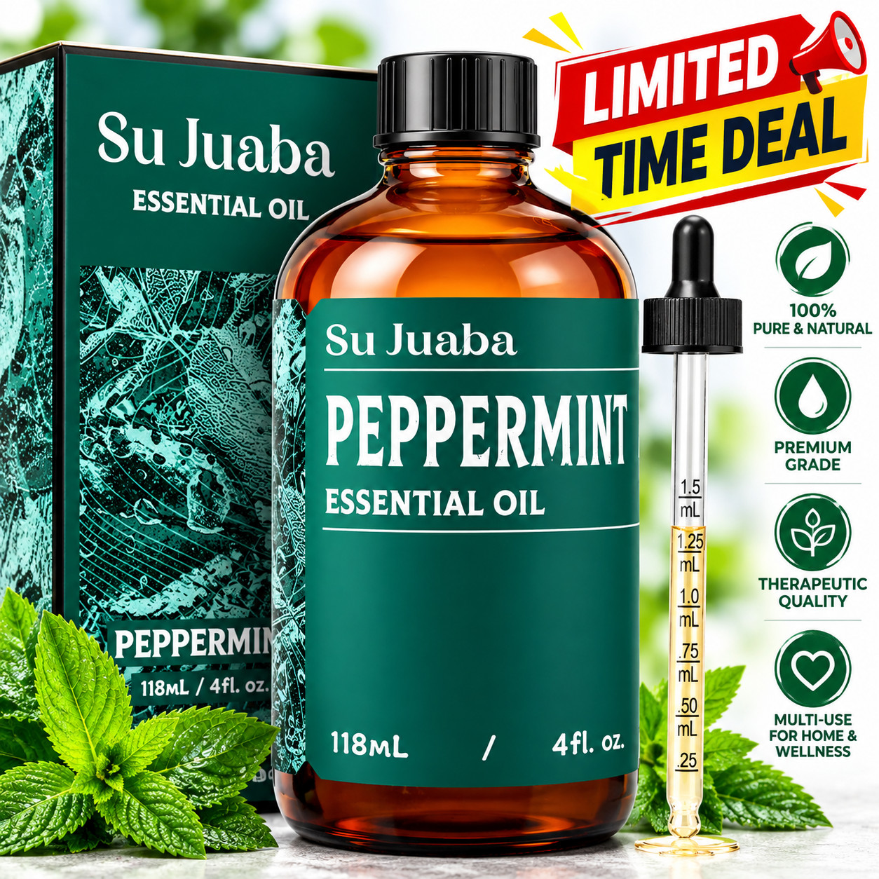 Peppermint Essential Oil - Huge 4 Fl Oz - 100% Pure and Natural - Premium Grade Peppermint Essential Oil - Huge 4 Fl Oz - 100% Pure and Natural - Premium Grade