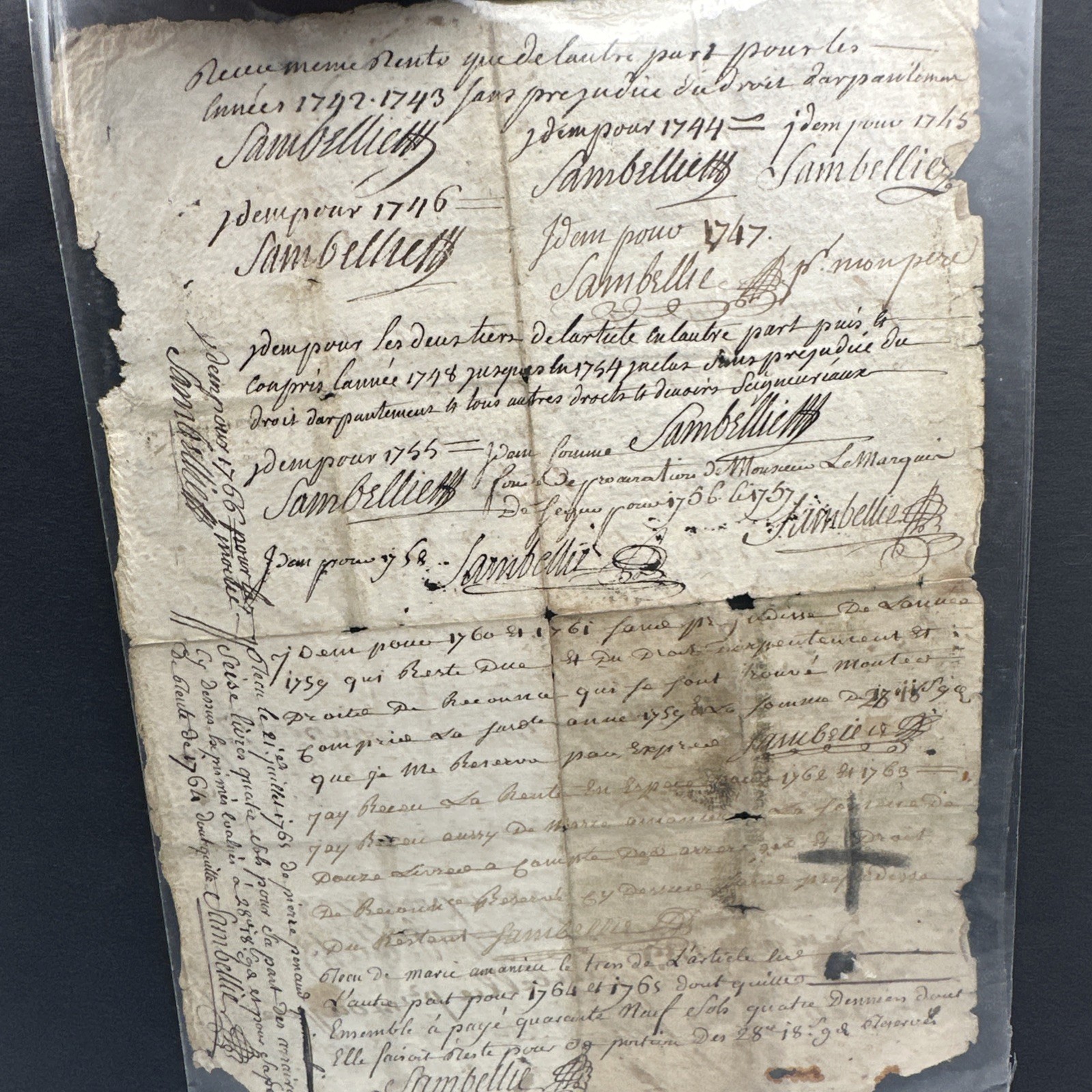 18th Century French Handwritten Document 1740s–1760s Antique Manuscript Ephemera