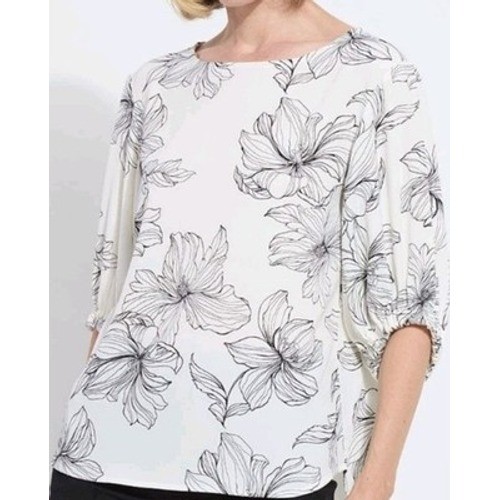 Lysse Veda White And Black Floral Print Balloon Sleeve Top Size Medium NWT