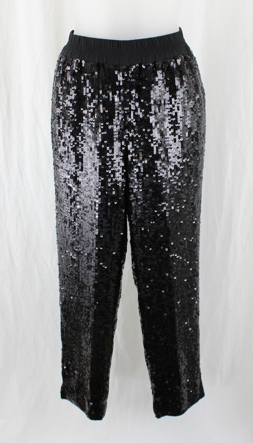 J.Crew NWT Women\'s Navy Black Sequin Elastic Waist Cropped Pants Size 2