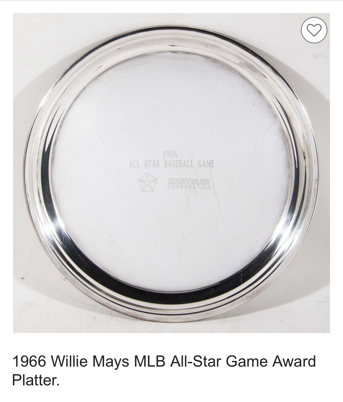1966 Willie Mays MLB All-Star Award Platter SF Giants Personal Collection COA