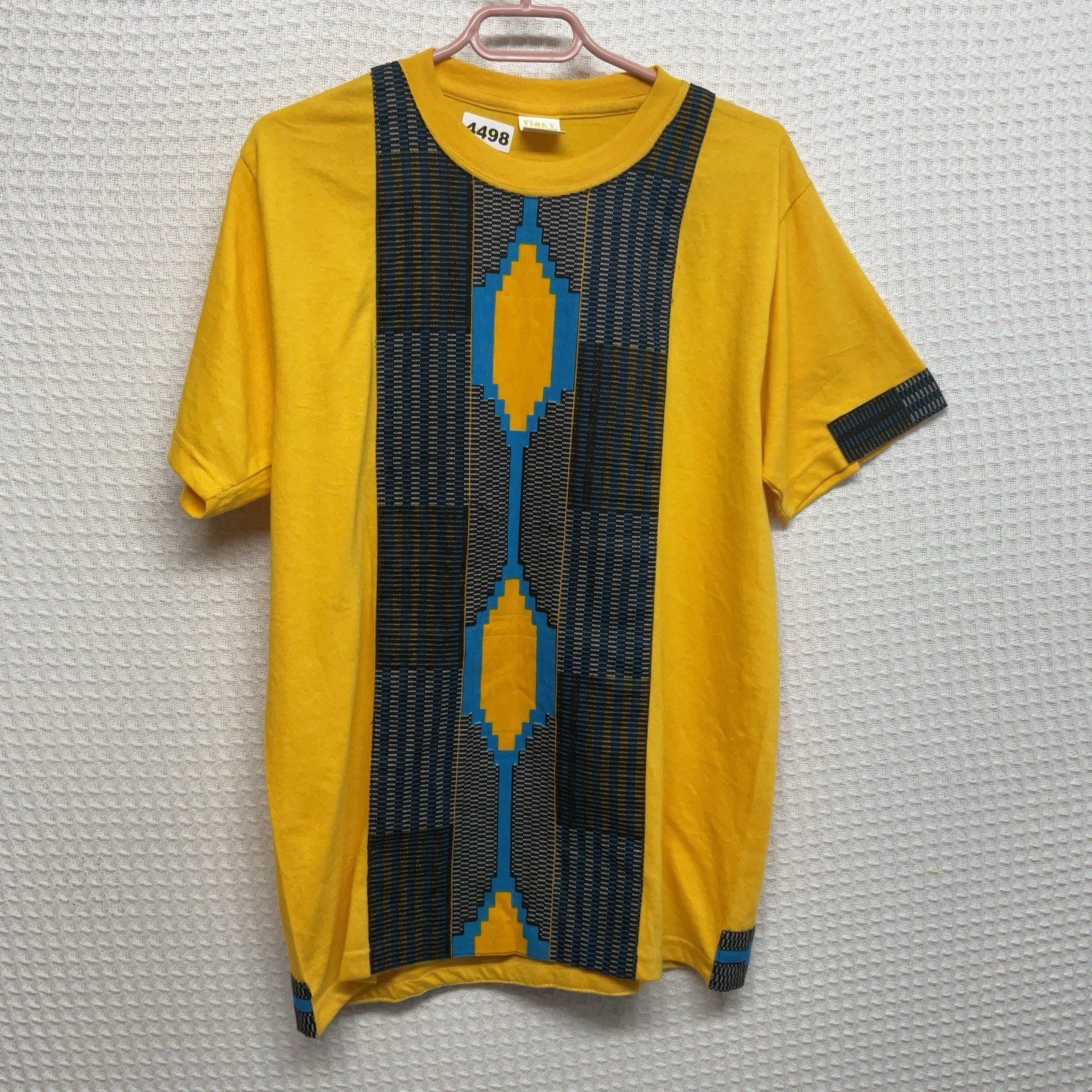 Vintage WOKY 220 G/M2 Mens L Geometric Tribal  T-Shirt Short Sleeve Crewneck
