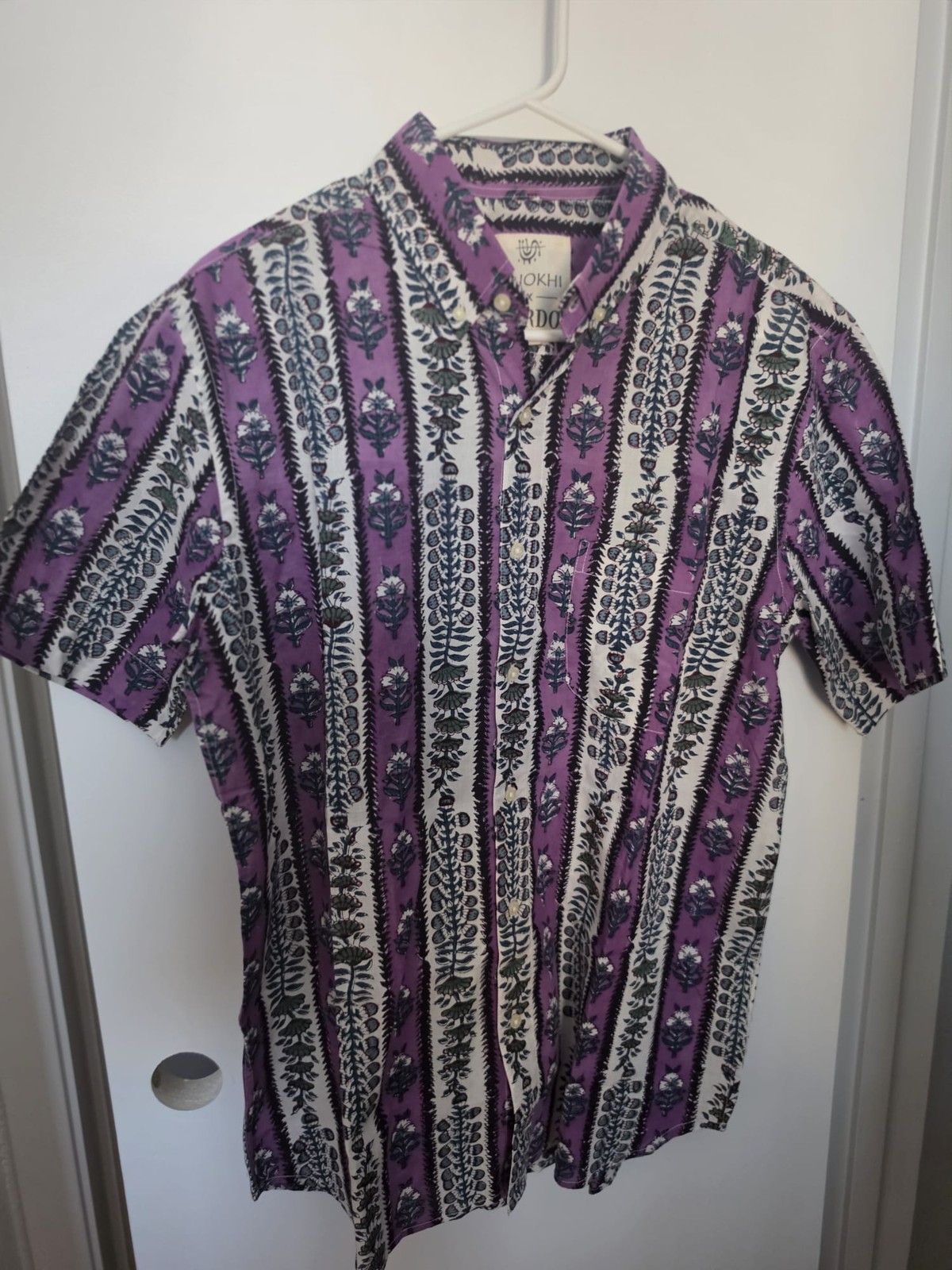 Anokhi x Kardo Purple Block Print Shirt Men\'s M Cotton NWT