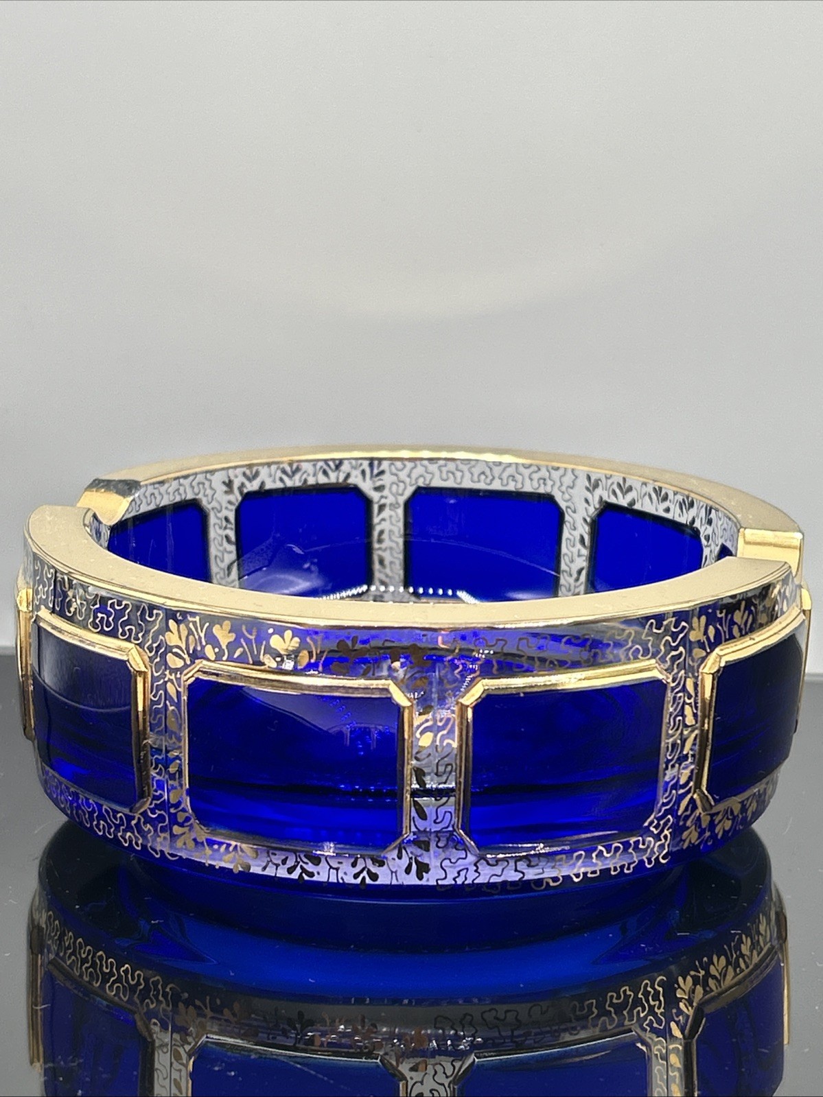 Moser Glass co- Vintage Ashtray- Art Deco 1930s~ Cobalt Blue & Gold~5in Chipped Moser Glass co- Vintage Ashtray- Art Deco 1930s~ Cobalt Blue & Gold~5in Chipped