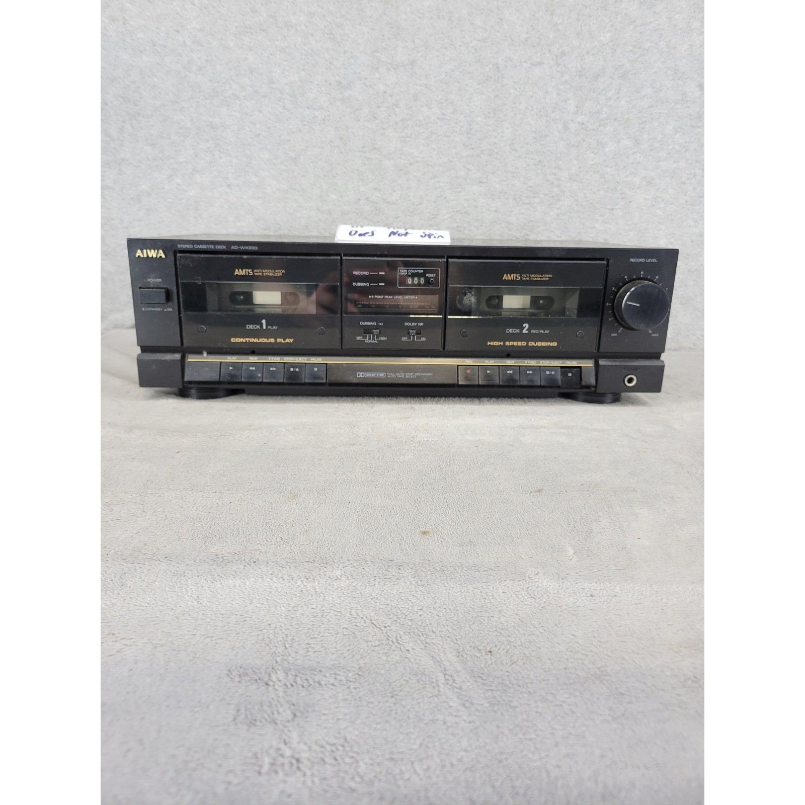 Aiwa AD-WX333U Stereo Double Cassette Deck Black Vintage For Parts Repair