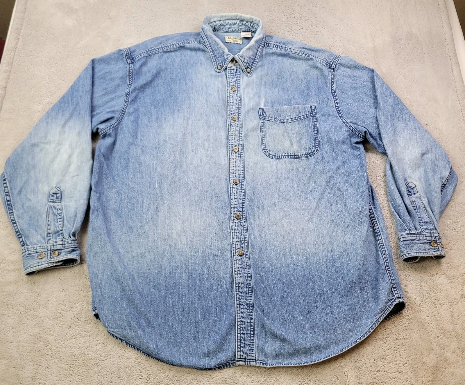 Vtg LL Bean Denim Shirt Mens XL Blue Chambray Denim Button Up 0 MT24 Vtg LL Bean Denim Shirt Mens XL Blue Chambray Denim Button Up 0 MT24
