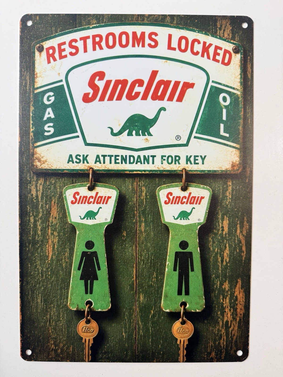 Sinclair Oil Corporation Sign - Sinclair Dino - Vintage Restrooms Sign Sinclair Oil Corporation Sign - Sinclair Dino - Vintage Restrooms Sign