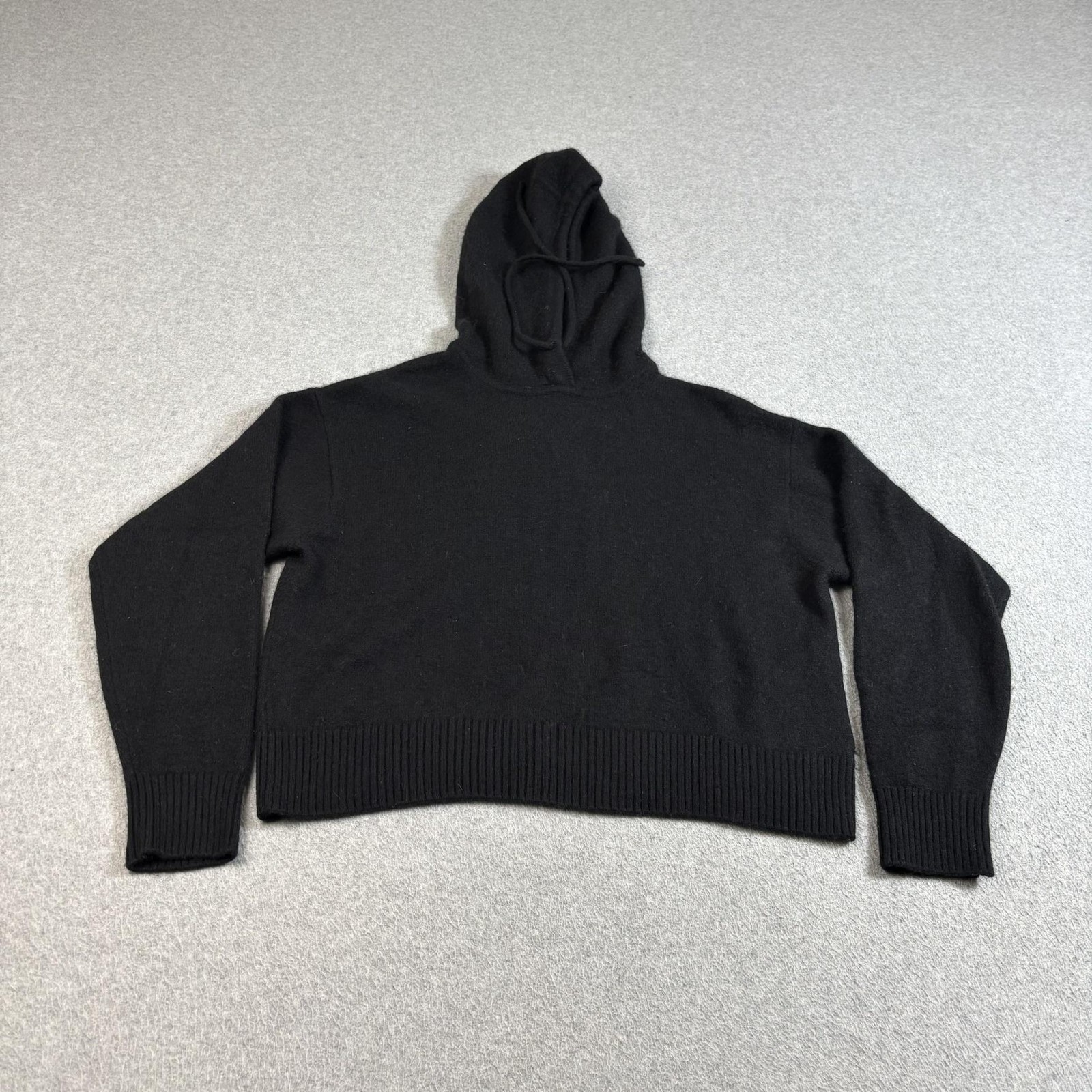 Athleta Merino Wool Cashmere Sweater Women Small Black Alpine Hooded Crop Soft