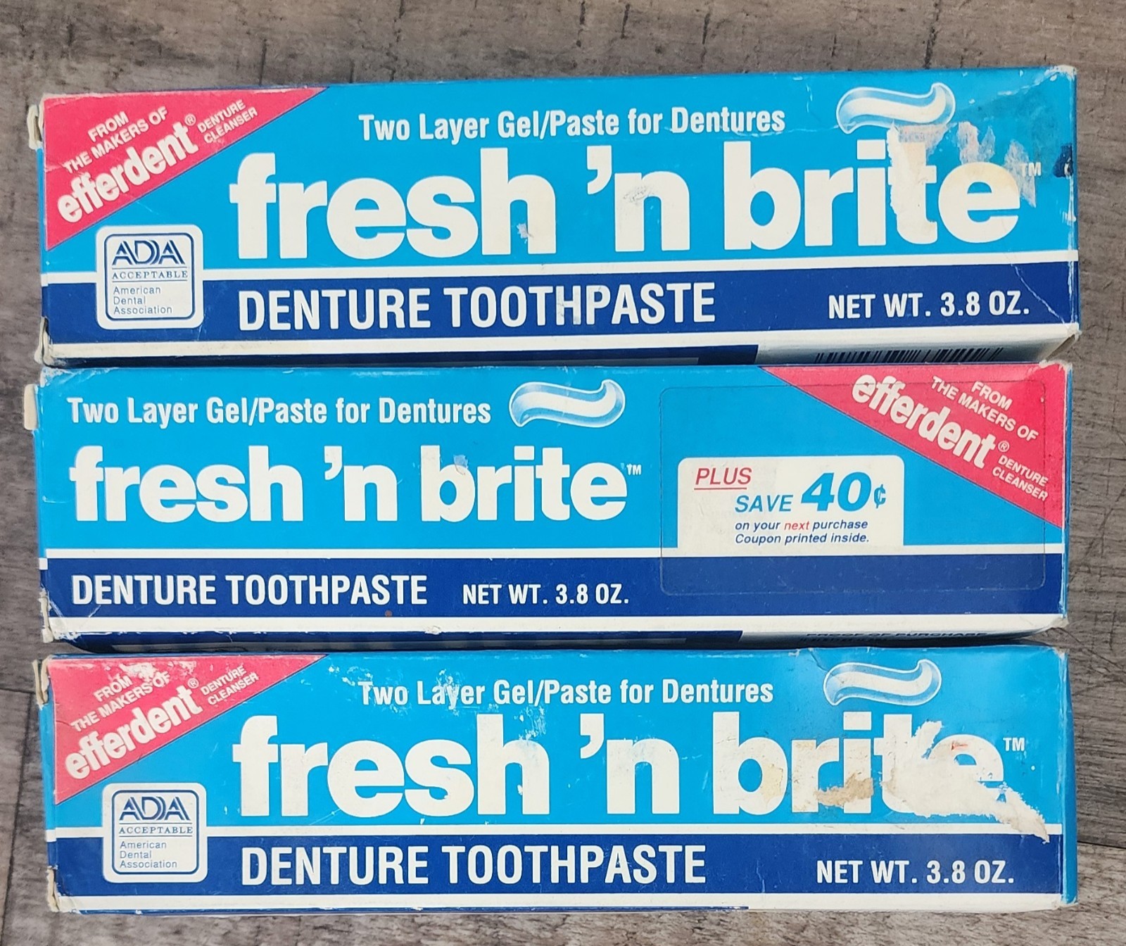 (Lot 3) RARE Vintage NOS 1980s Fresh 'n Brite Denture Toothpaste 3.8 oz