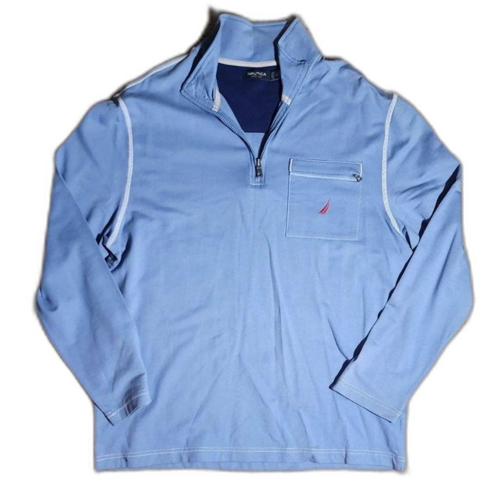Nautica Men’s Large Blue Full Zip Sweatshirt Jacket J-Class Logo Chest Pocket