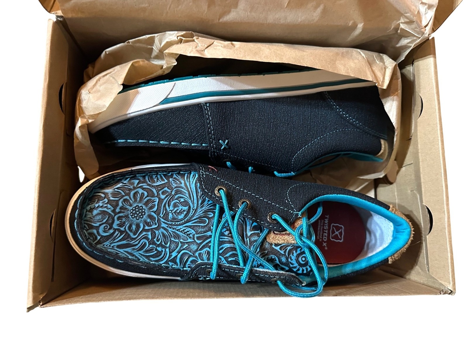 Twisted X Cowkids Kicks Dark Teal & Teal Size 6 M Casual Shoes Floral Design