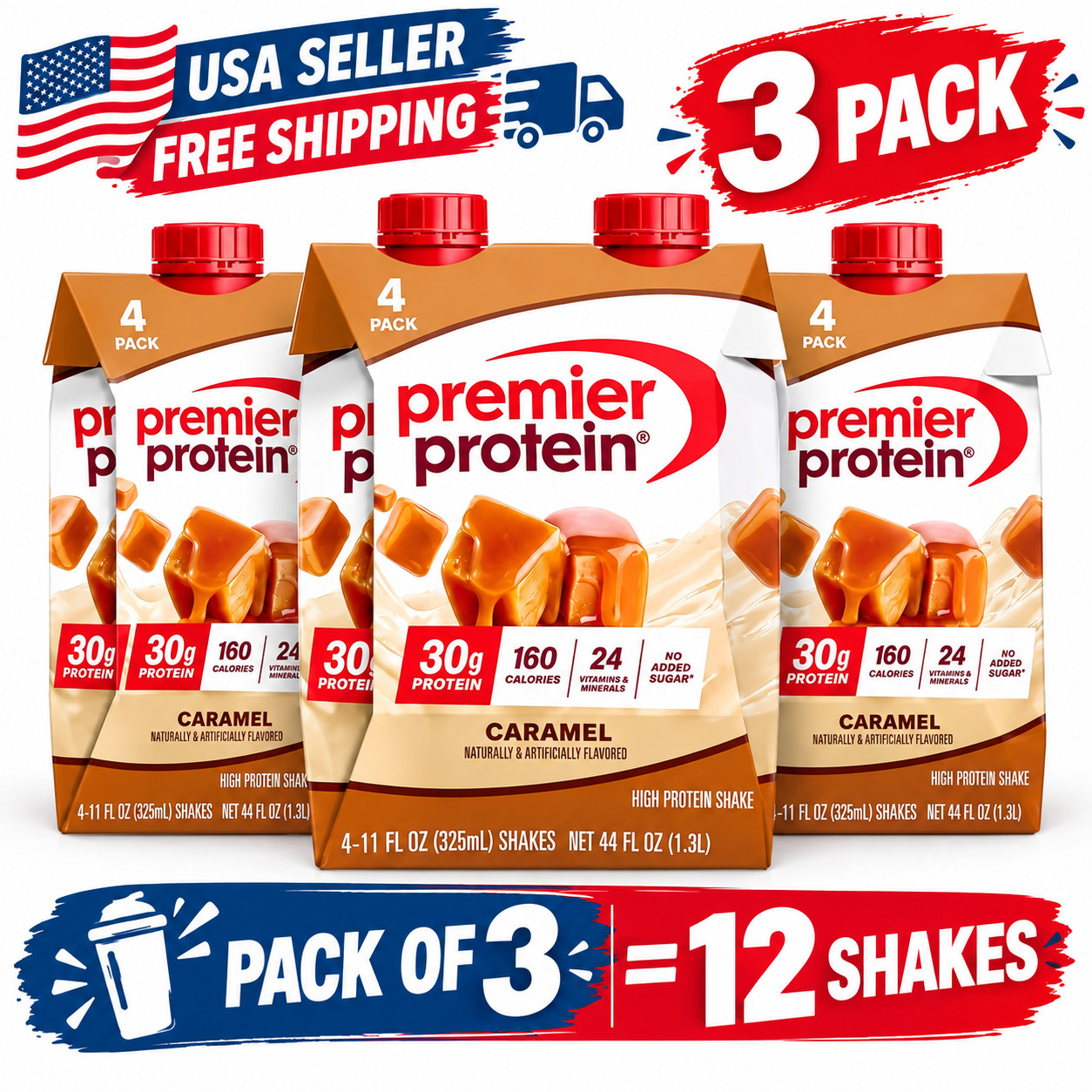 Premier Protein Shake, Caramel, 30g Protein, 11 fl oz, 12 Ct